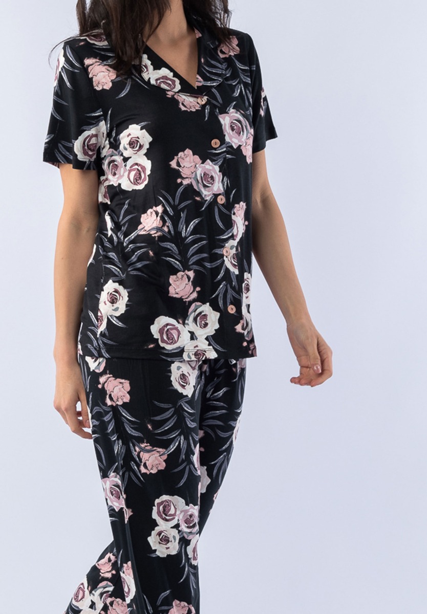 Πιτζάμα γυναικεία με μακρύ παντελόνι Black Floral 12644 φωτογραφία