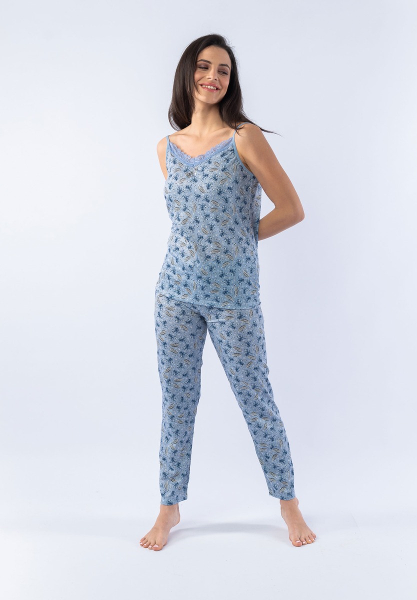 Πιτζάμα γυναικεία με τιράντα Blue Flower 24218 φωτογραφία