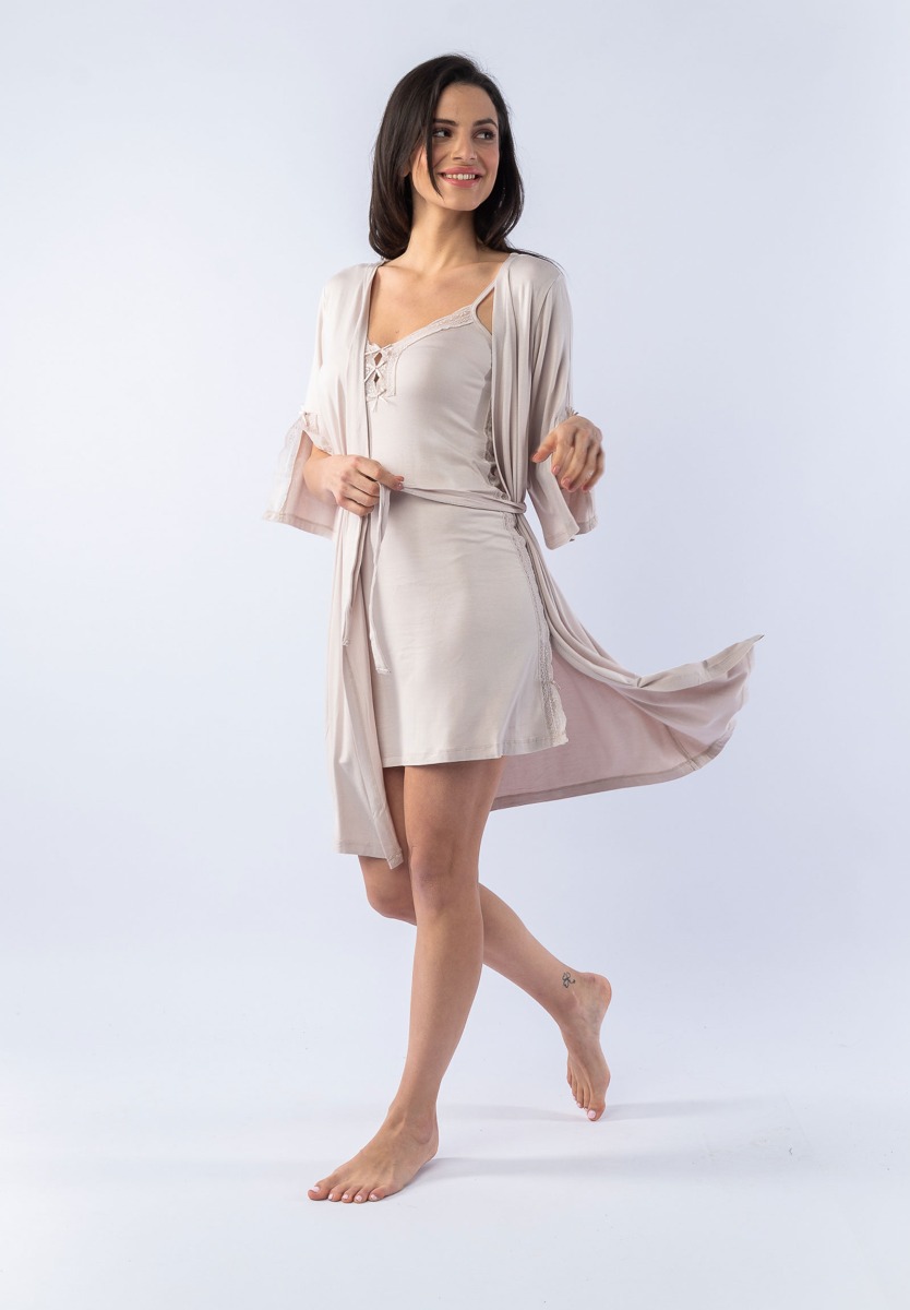 Sevim Σετ Νυχτικό - Ρόμπα Bambu Sand Color 6712-Mink