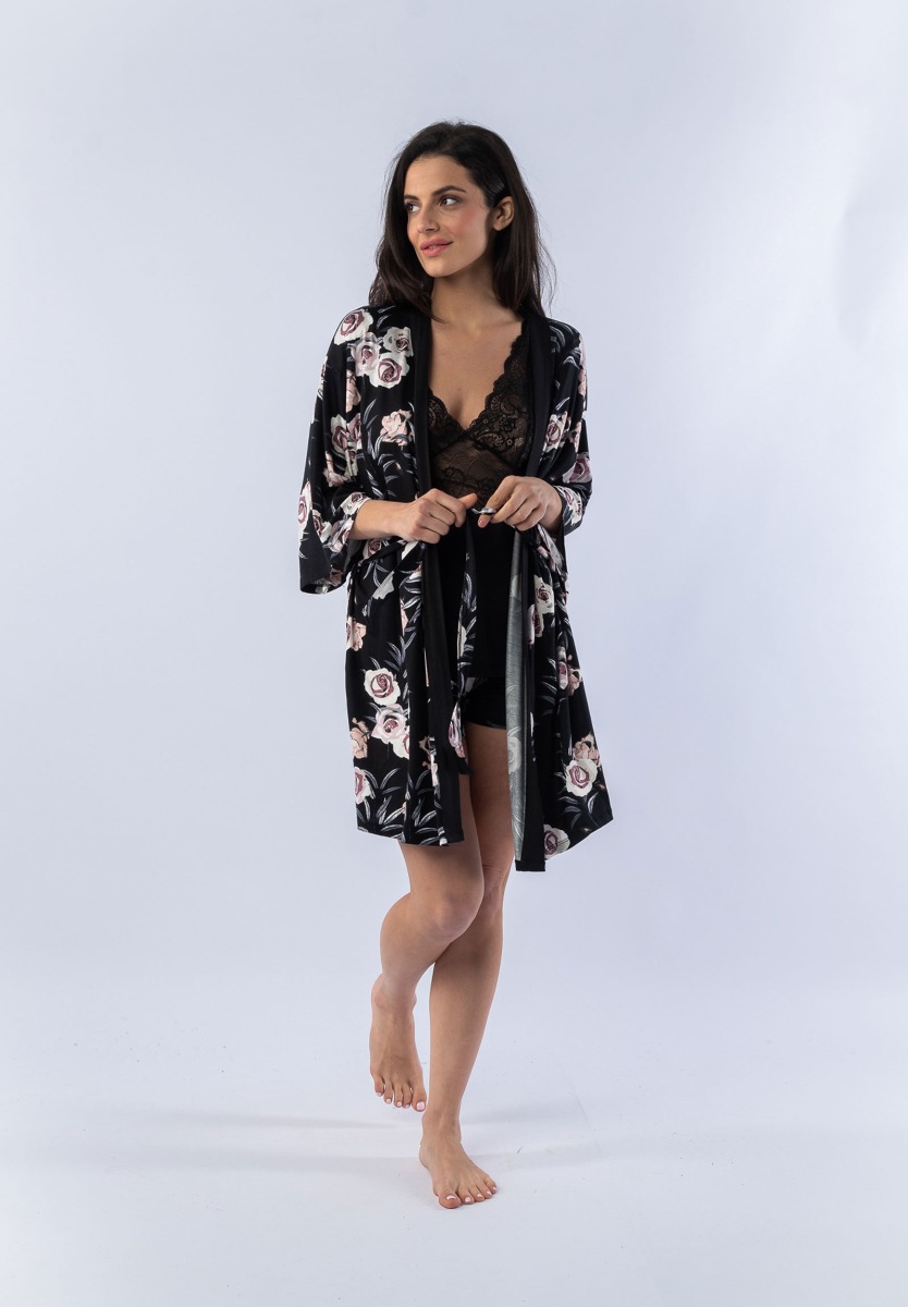 Σετ Ρόμπα - Πιτζάμα Black Floral 12642 φωτογραφία