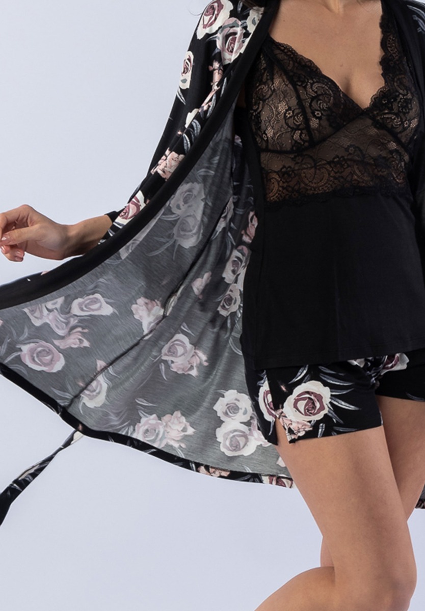 Σετ Ρόμπα - Πιτζάμα Black Floral 12642 φωτογραφία
