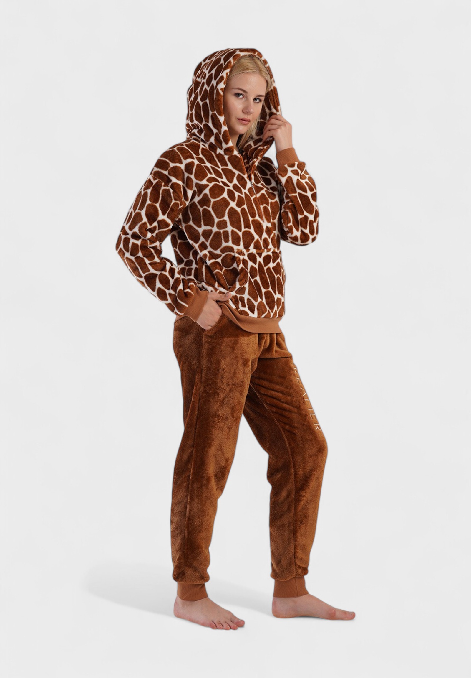 Vienetta Γυναικεία Πιτζάμα Vienetta “Dreamer” με Κουκούλα – Καφέ VNT0417-Καφέ