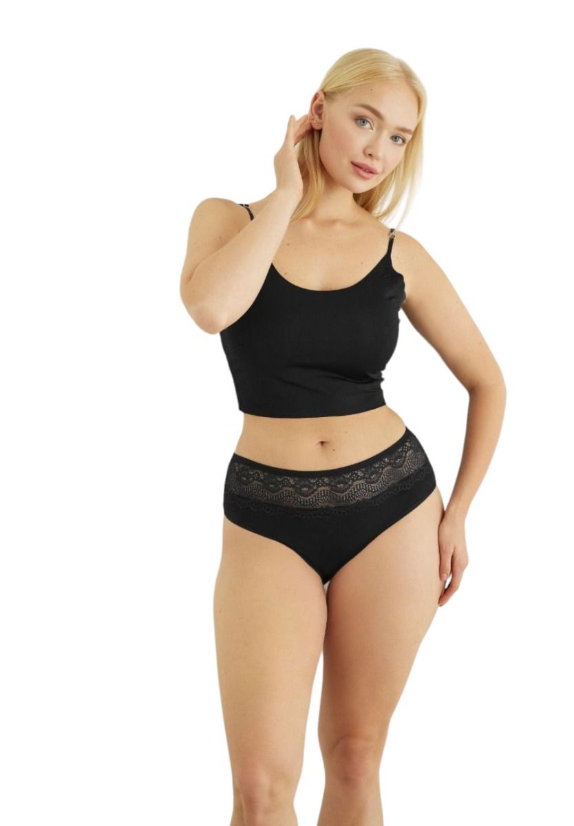  Σλιπ γυναικεία ψηλόμεσα με δαντέλα Evelyn Black 5 Τεμ. SXN9014-2-Μαύρο 2025
