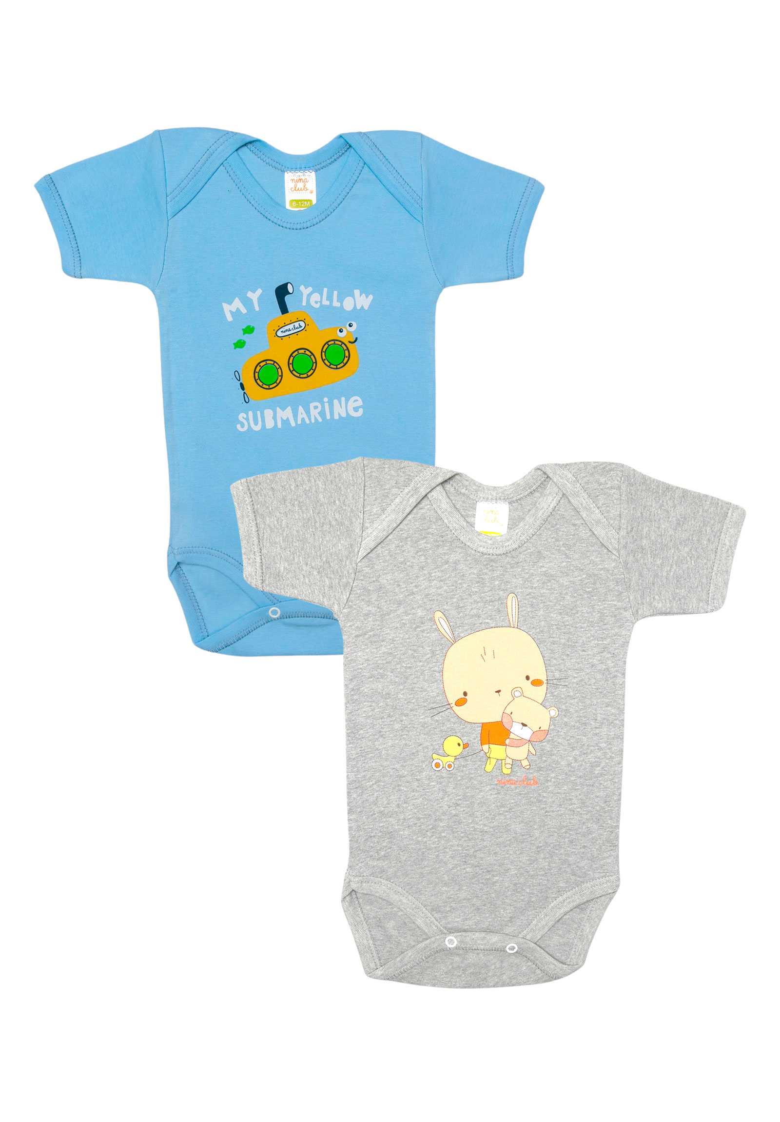 Nina Club Κορμάκια βρεφικά κοντό μανίκι Boy Nina Club 2 τεμάχια NC29BOY-Γκρι - Γαλάζιο