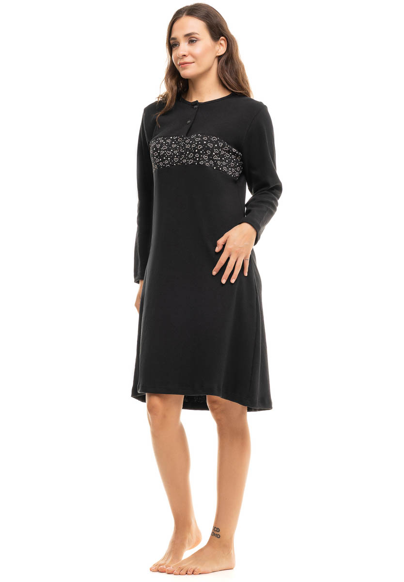 Νυχτικό βαμβακερό Cherry Black White Hearts CHR121-Μαύρο φωτογραφία