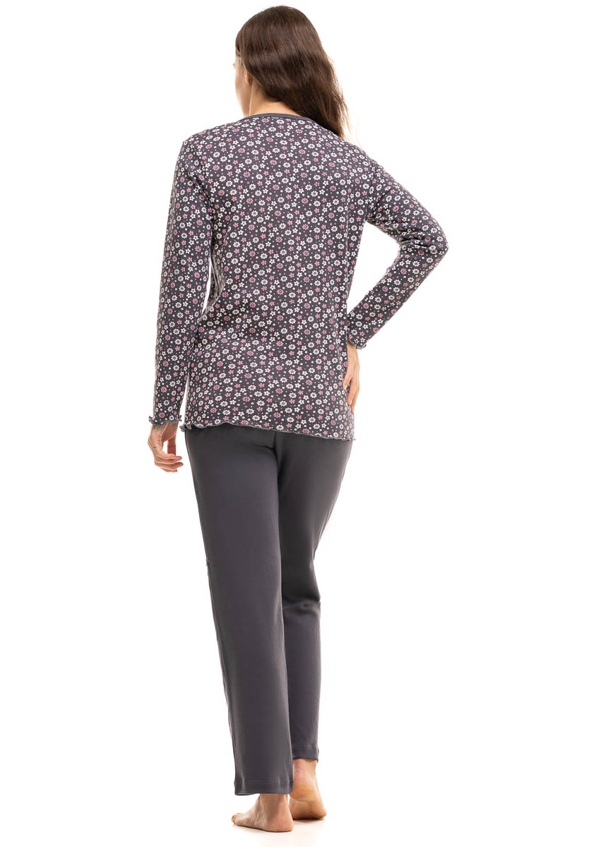 Πιτζάμα γυναικεία με κουμπιά Margarita Cherry Underwear CHR10103-Ανθρακί φωτογραφία