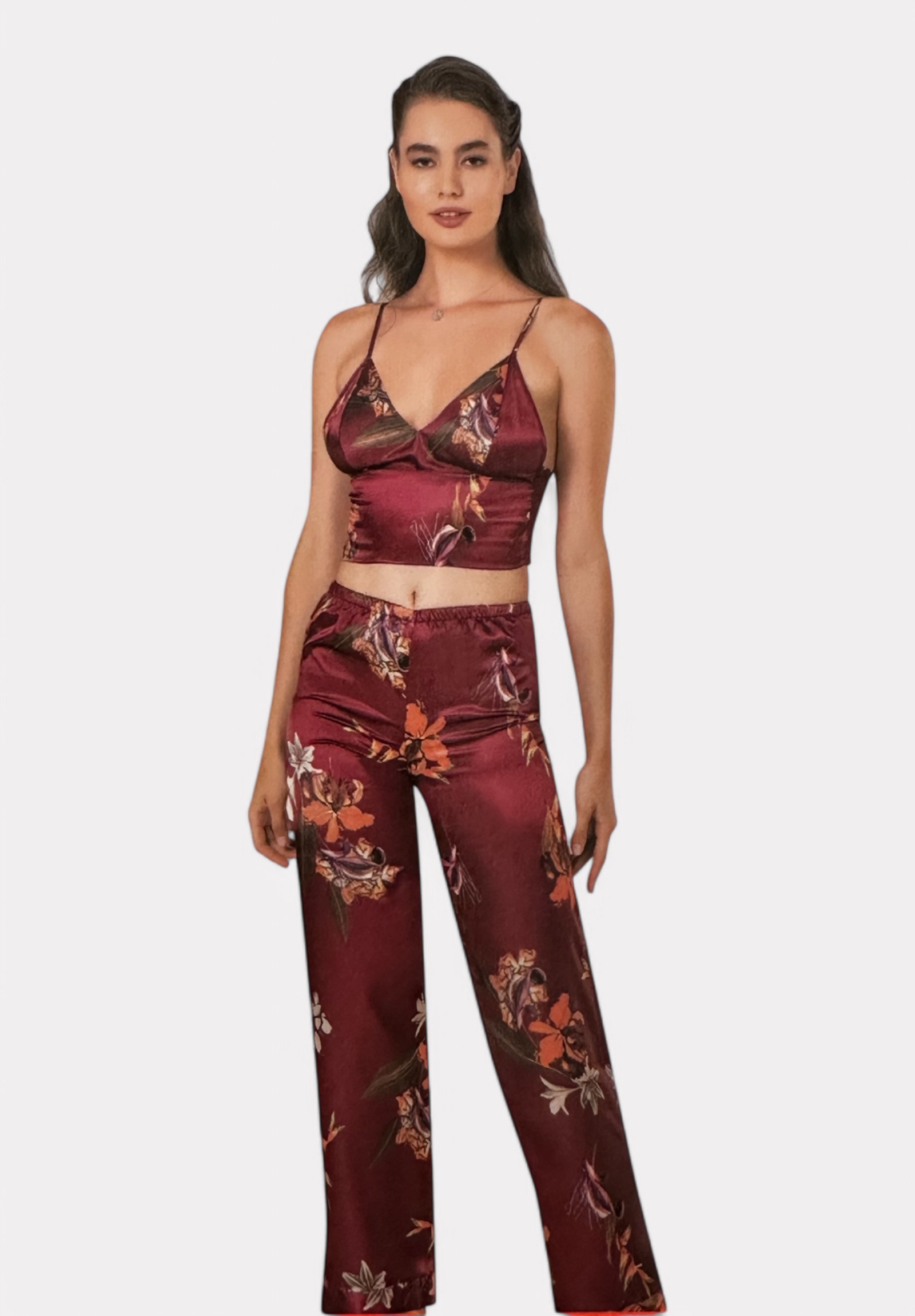 Σετ Πιτζάμα με Ρόμπα Σατέν Moongirl Bordo Elegance MG330-Μπορντώ φωτογραφία