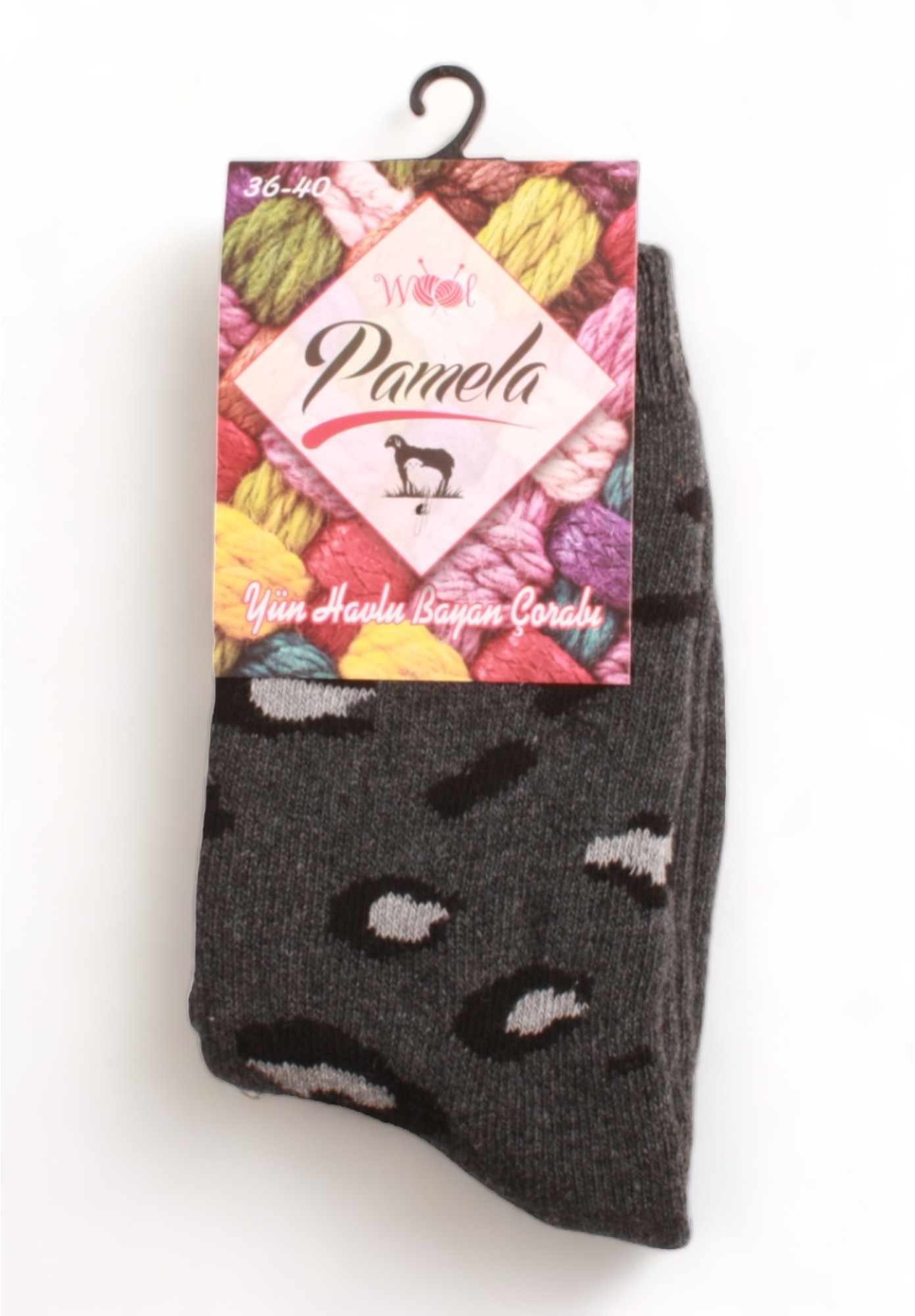  Κάλτσα γυναικεία μάλλινη Pamela Lambswool Animal Print PMLWL01-Ανθρακί 2025