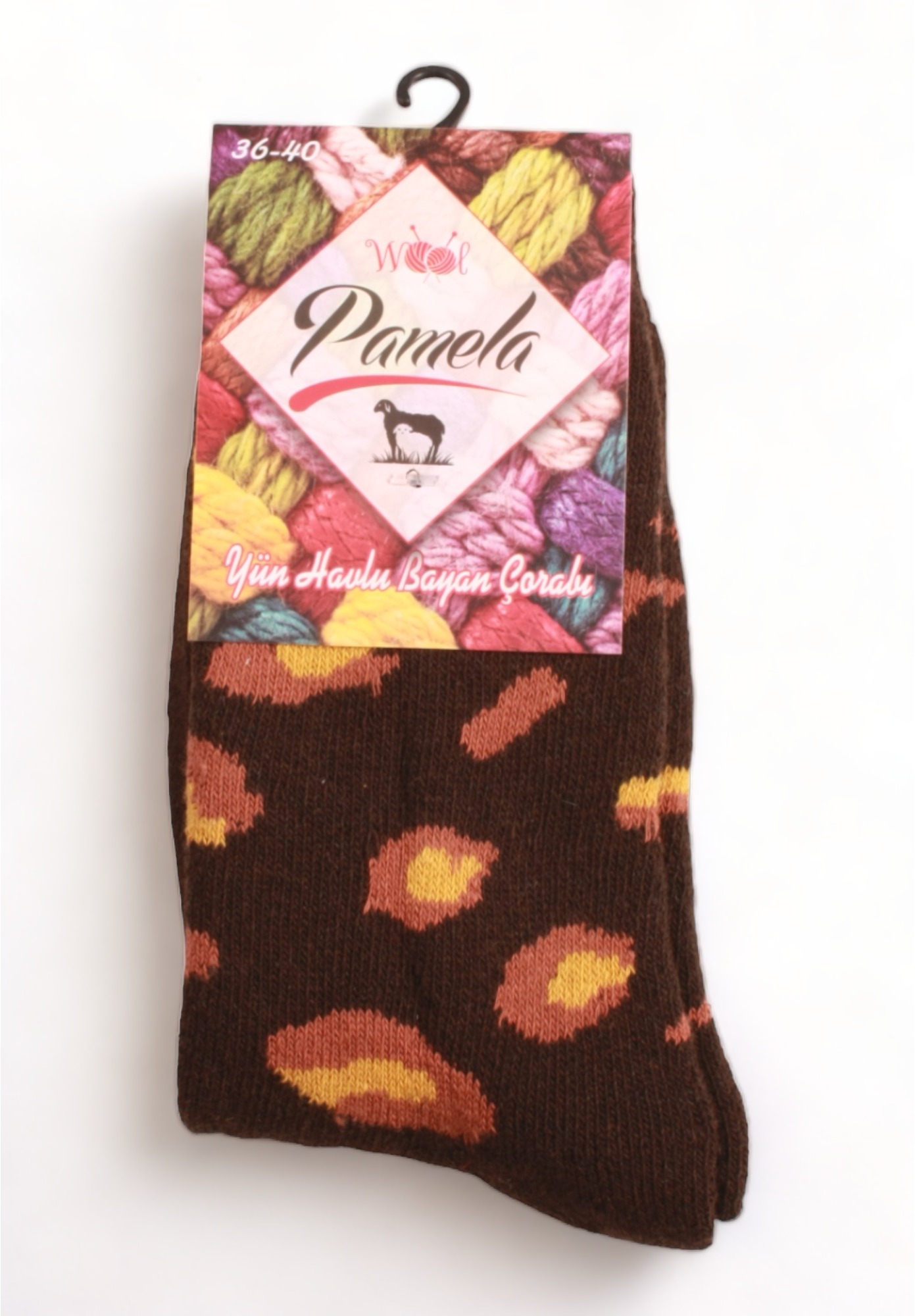  Κάλτσα γυναικεία μάλλινη Pamela Lambswool Animal Print PMLWL01-Καφέ 2025