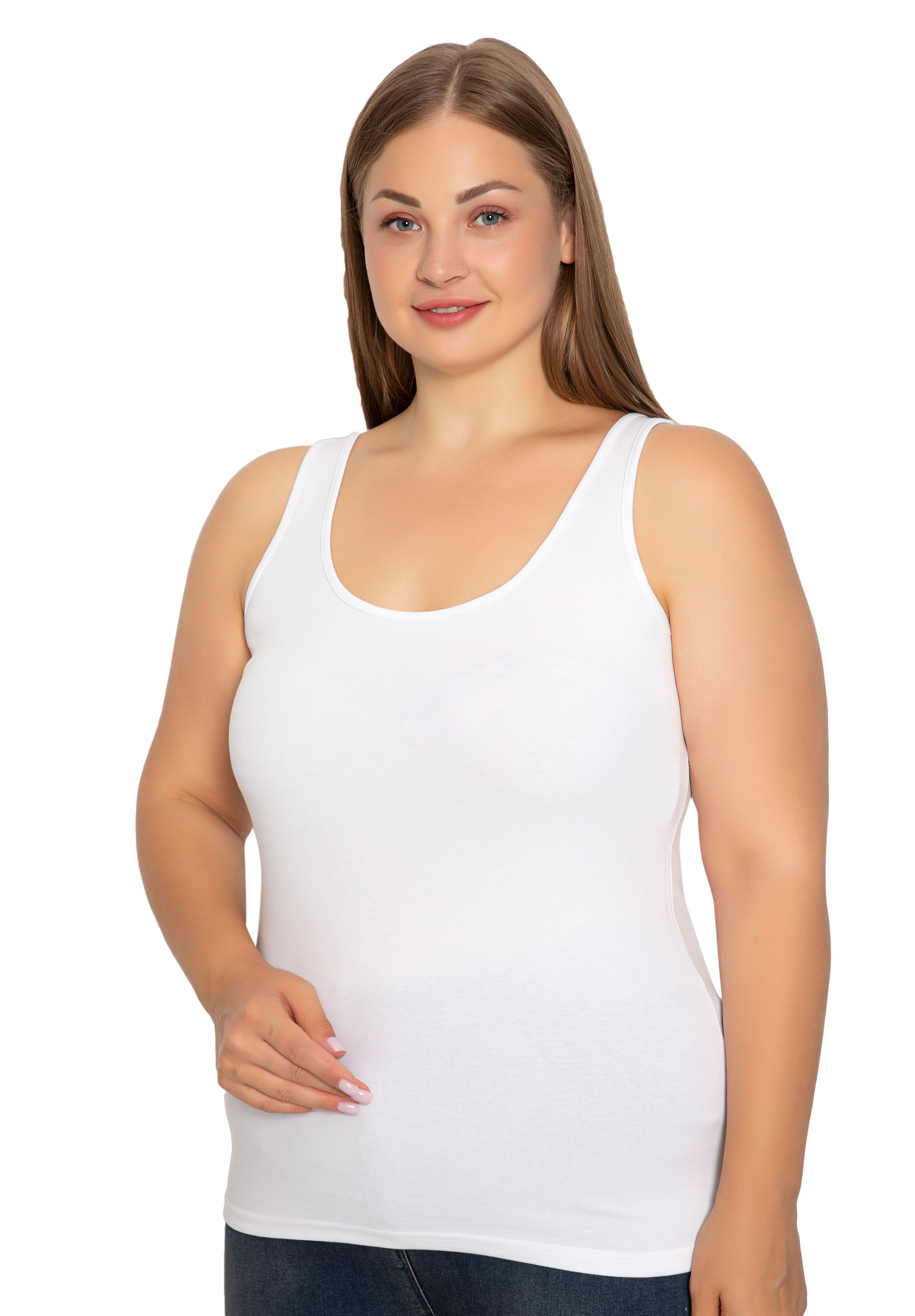  Φανελάκι γυναικείο Plus Size Siyah Inci με φαρδιά τιράντα Basic SI676-Λευκό 2025