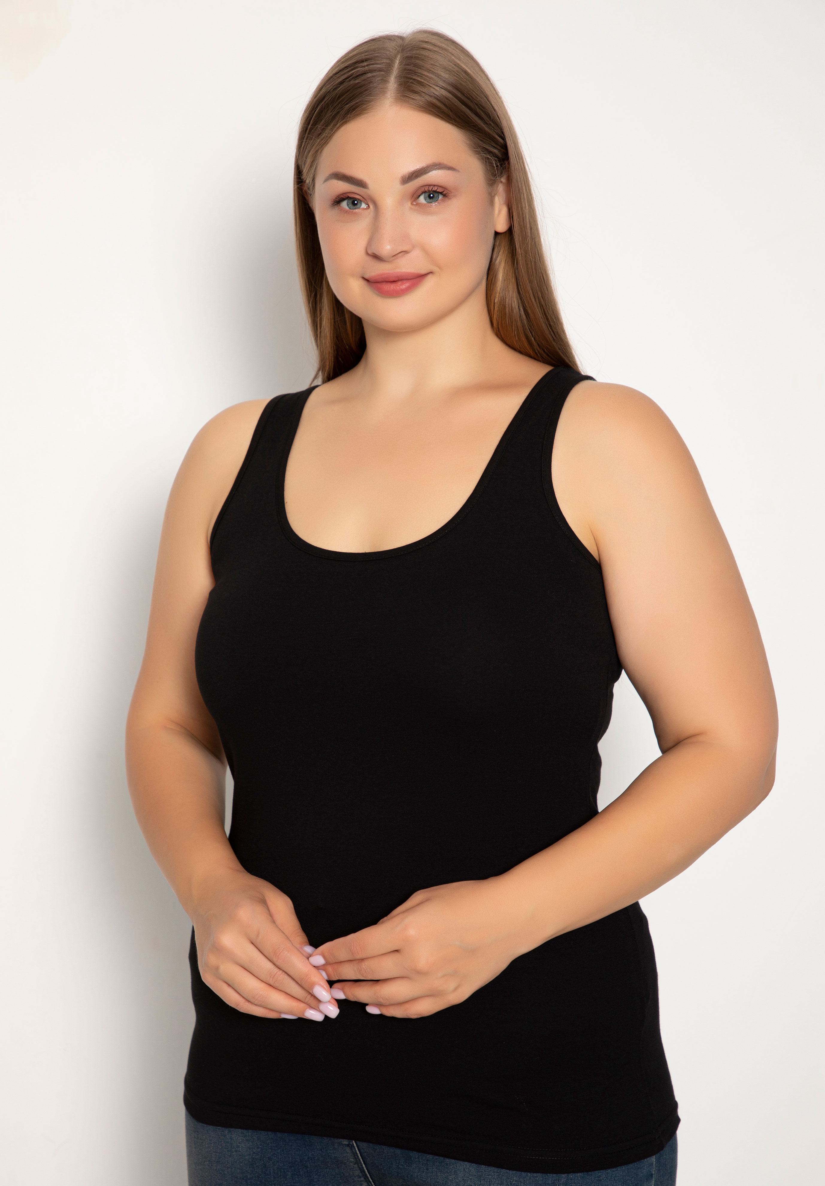  Φανελάκι γυναικείο Plus Size Siyah Inci με φαρδιά τιράντα Basic SI676-Μαύρο 2025