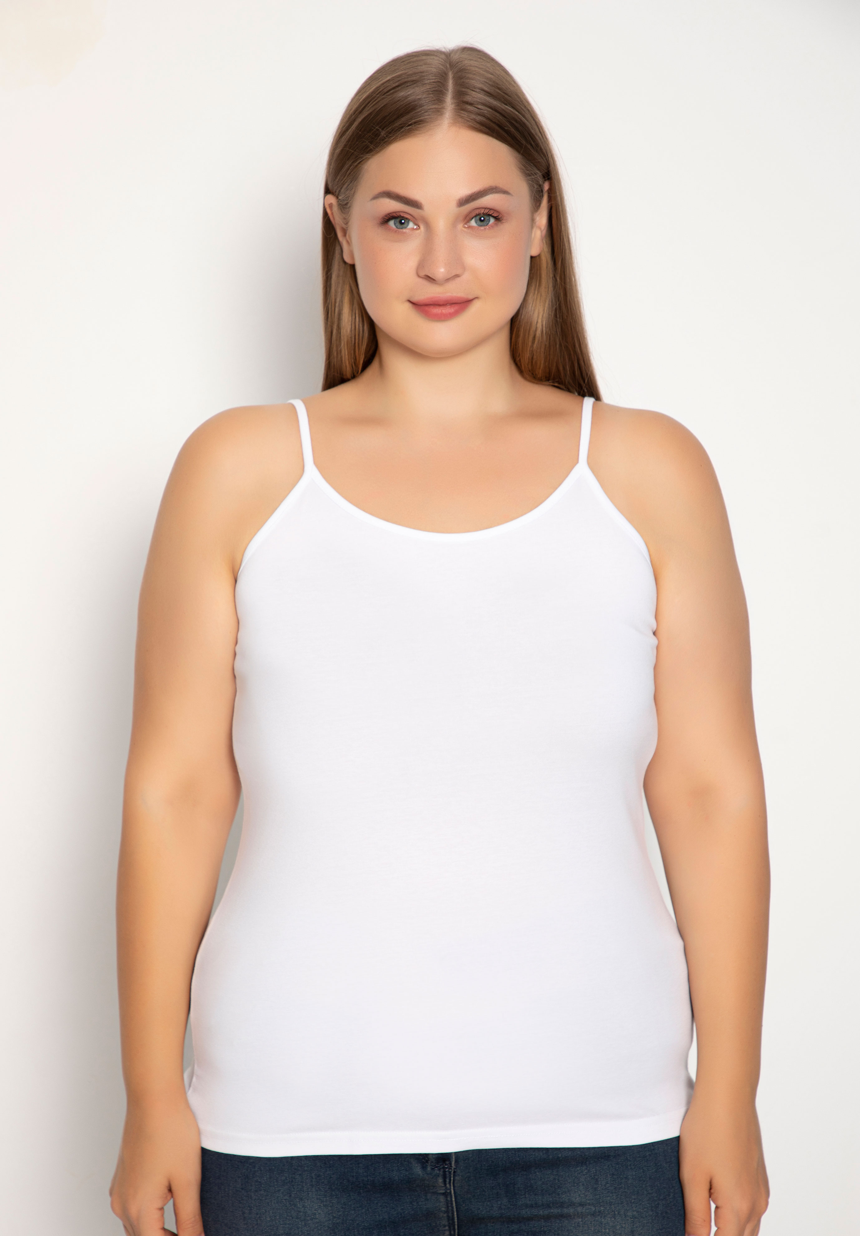  Φανελάκι γυναικείο Plus Size Siyah Inci με λεπτή τιράντα Basic SI678-Λευκό 2025