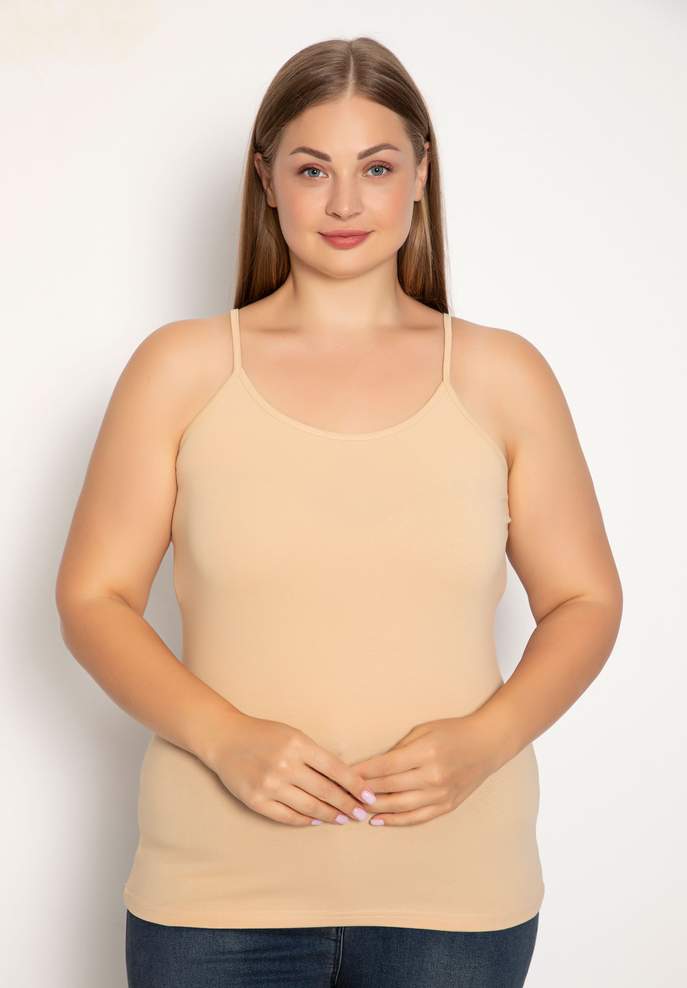  Φανελάκι γυναικείο Plus Size Siyah Inci με λεπτή τιράντα Basic SI678-Μπεζ 2025