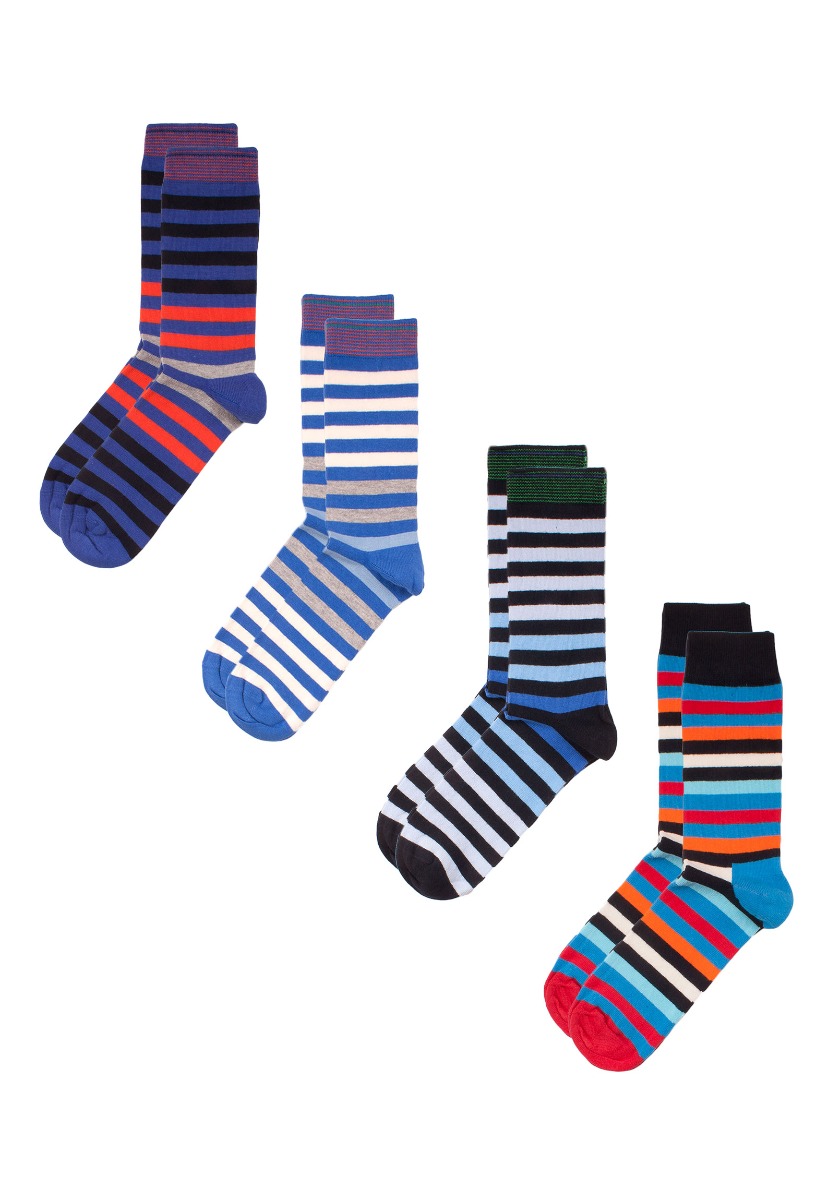 Closet22 Κάλτσες ανδρικές οικονομικό πακέτο ριγέ 4 Τεμ. SC552-Πολύχρωμο