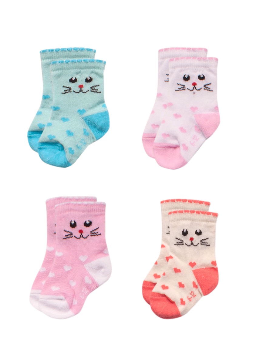 Design Καλτσάκια βρεφικά Cat Face 4 Τεμ. BEBE95