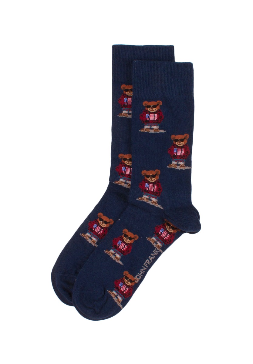 John Frank Κάλτσες ανδρικές John Frank Cool Teddy Bears JFLSFUN73-Μπλε Σκούρο