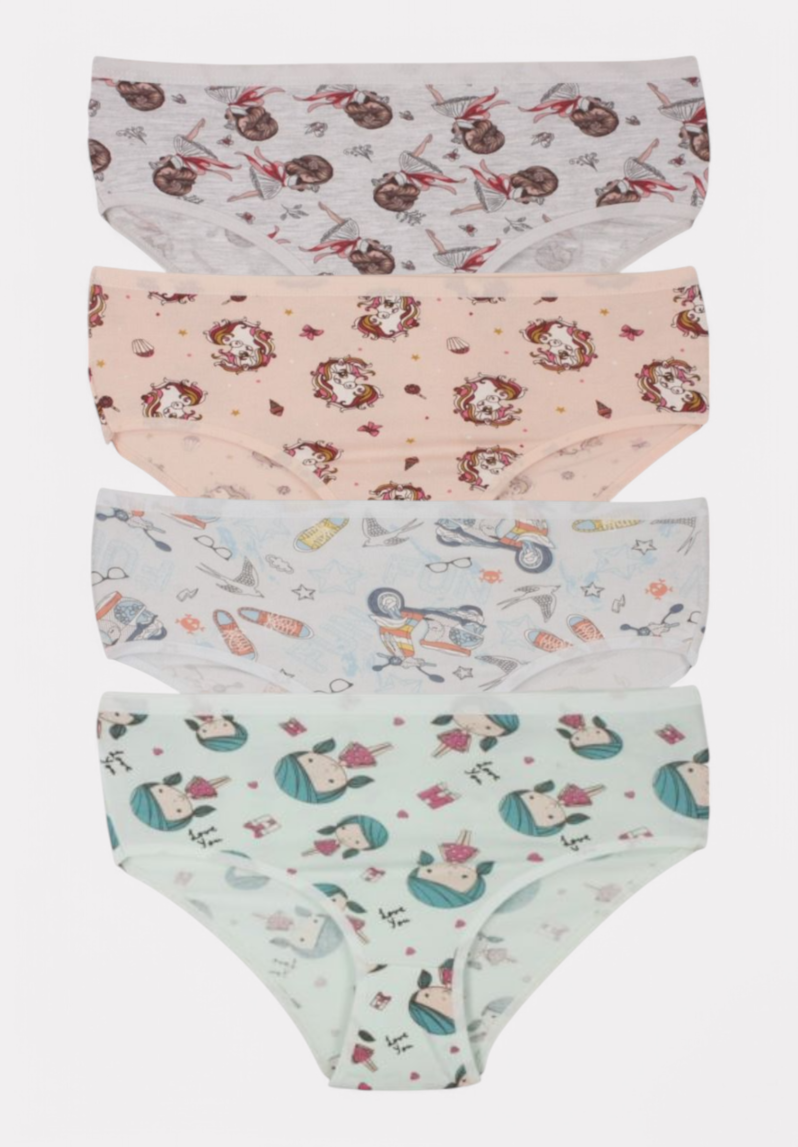 Kota Σλιπ για κορίτσι Kota βαμβακερά με τυπωμένα σχέδια σε οικονομικό πακέτο 4 τεμαχίων KT3402-Πολύχρωμο