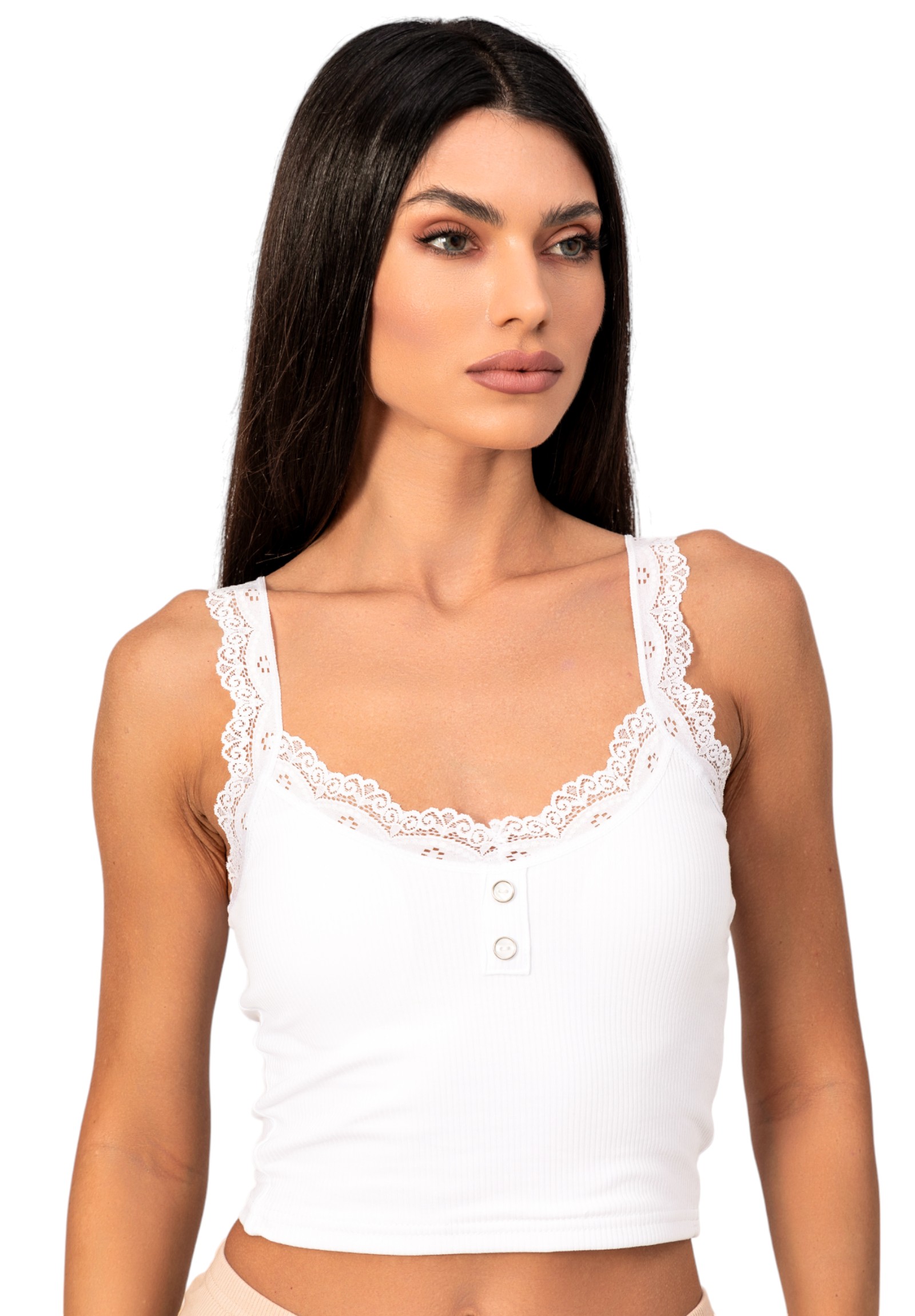  Crop Top μπλούζα με δαντέλα Rib Kota KT6434-Λευκό 2025