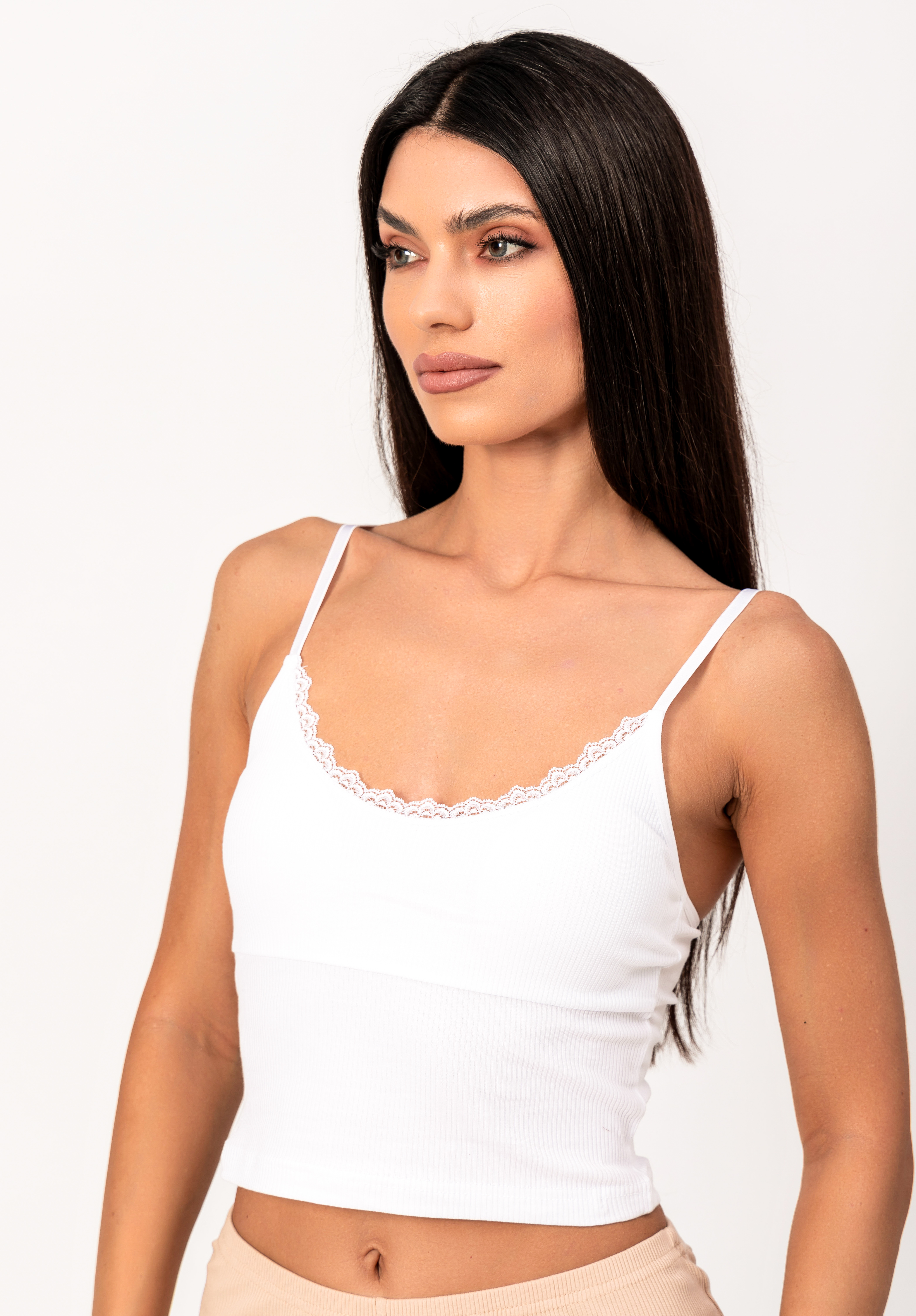  Crop Top μπλούζα με δαντέλα Rib Kota KT6436-Λευκό 2025