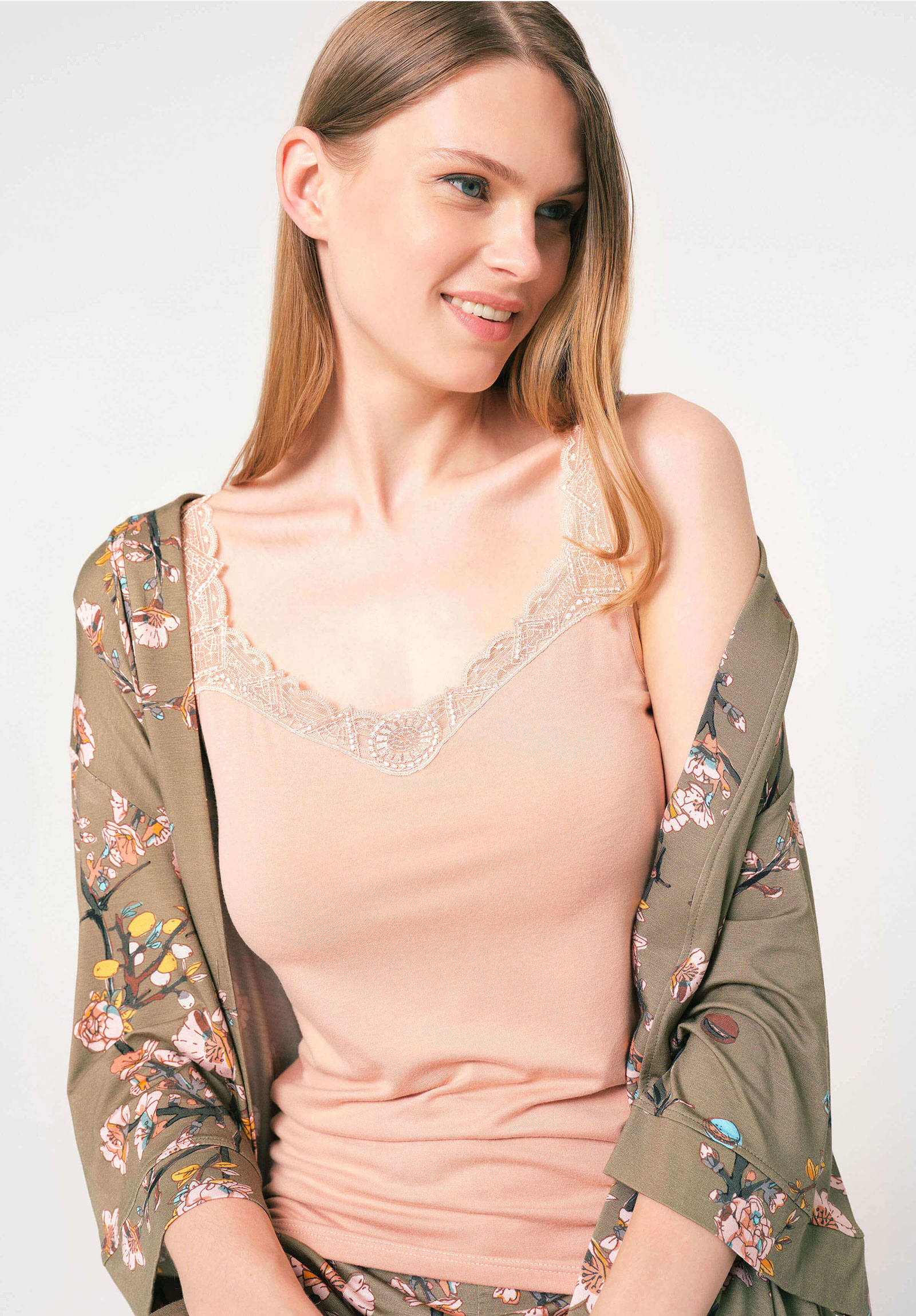 Πιτζάμα Σετ γυναικεία με ρόμπα Anil Viscoze Floral Πράσινο 5792ANL-Πράσινο φωτογραφία