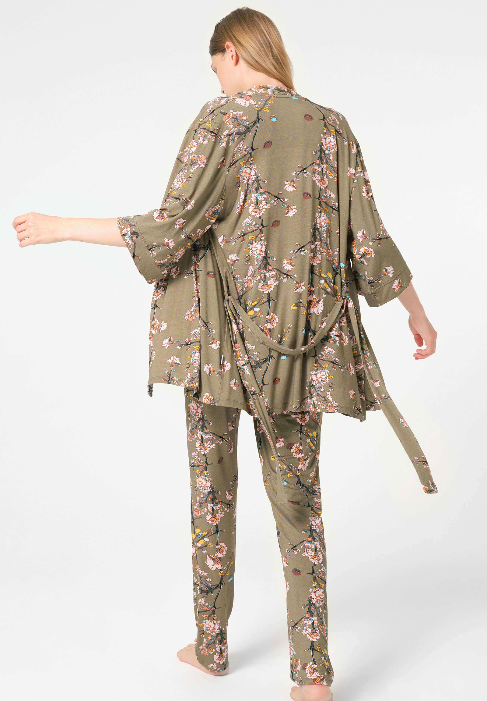 Πιτζάμα Σετ γυναικεία με ρόμπα Anil Viscoze Floral Πράσινο 5792ANL-Πράσινο φωτογραφία