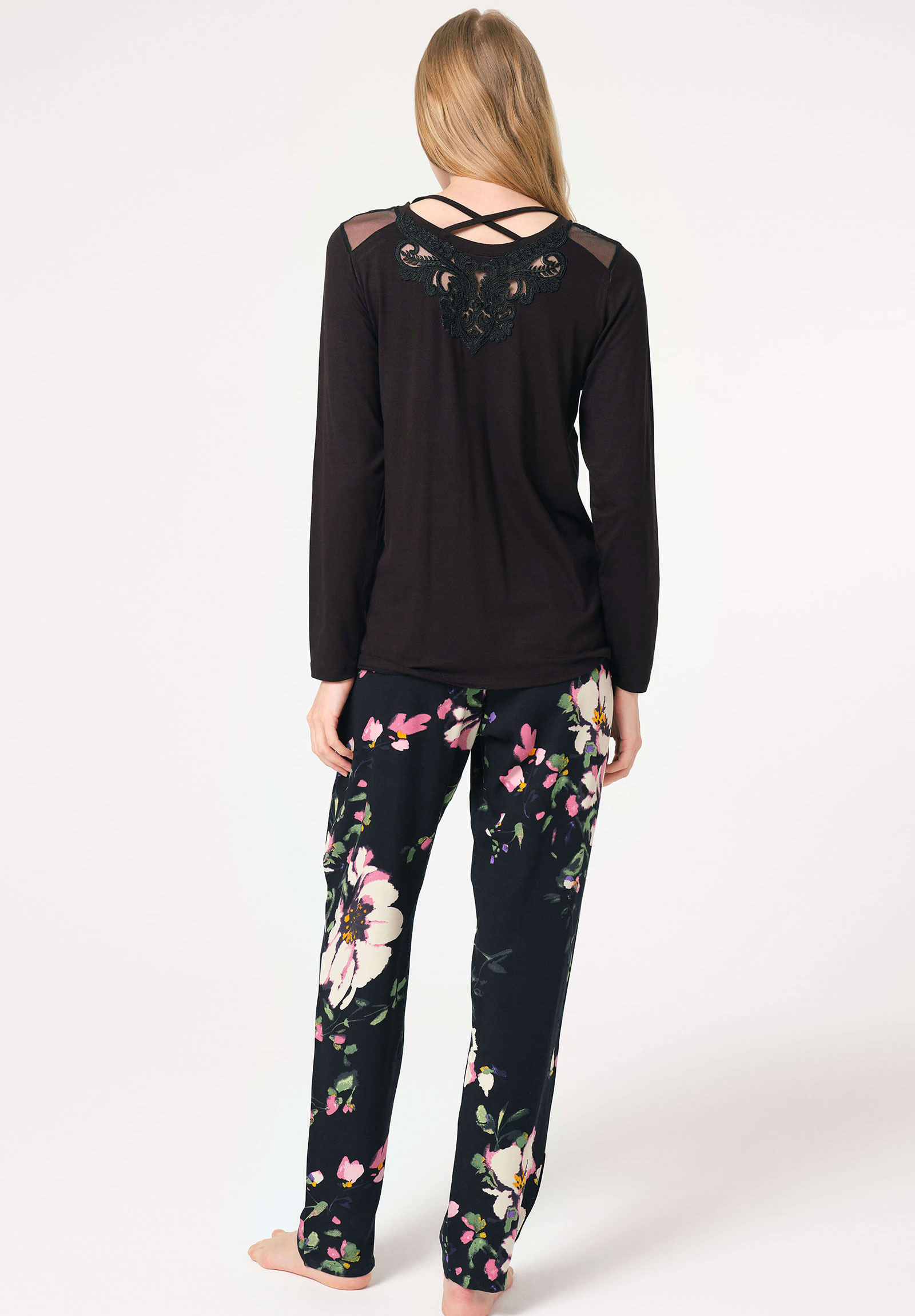 Πιτζάμα γυναικεία Anil Viscose με διαφάνεια και σχέδιο στην πλάτη Μαύρο 9837ANL-Μαύρο φωτογραφία