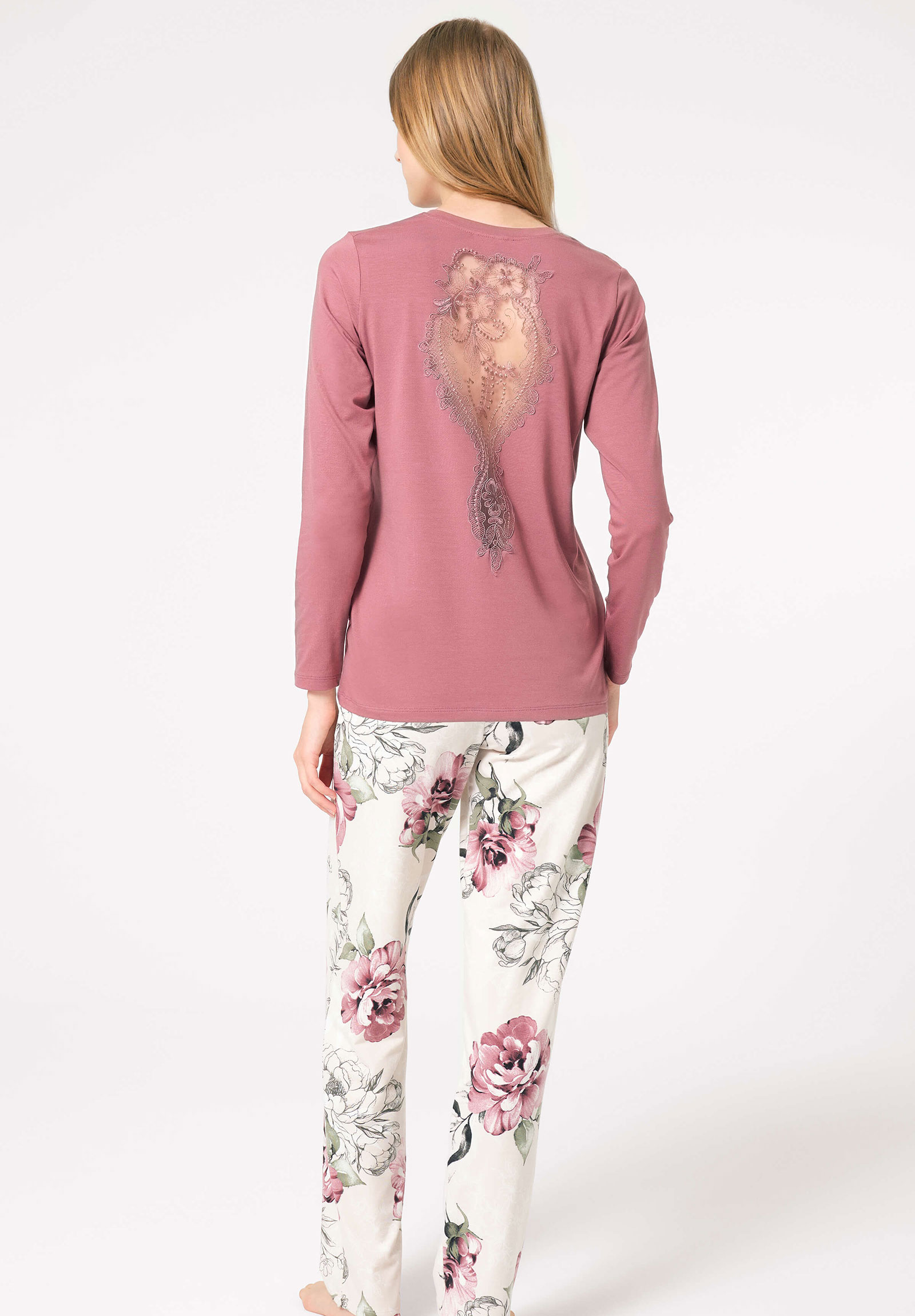 Πιτζάμα γυναικεία Anil Bamboo με κέντημα στην πλάτη dried rose 9853ANL-Σάπιο Μήλο φωτογραφία