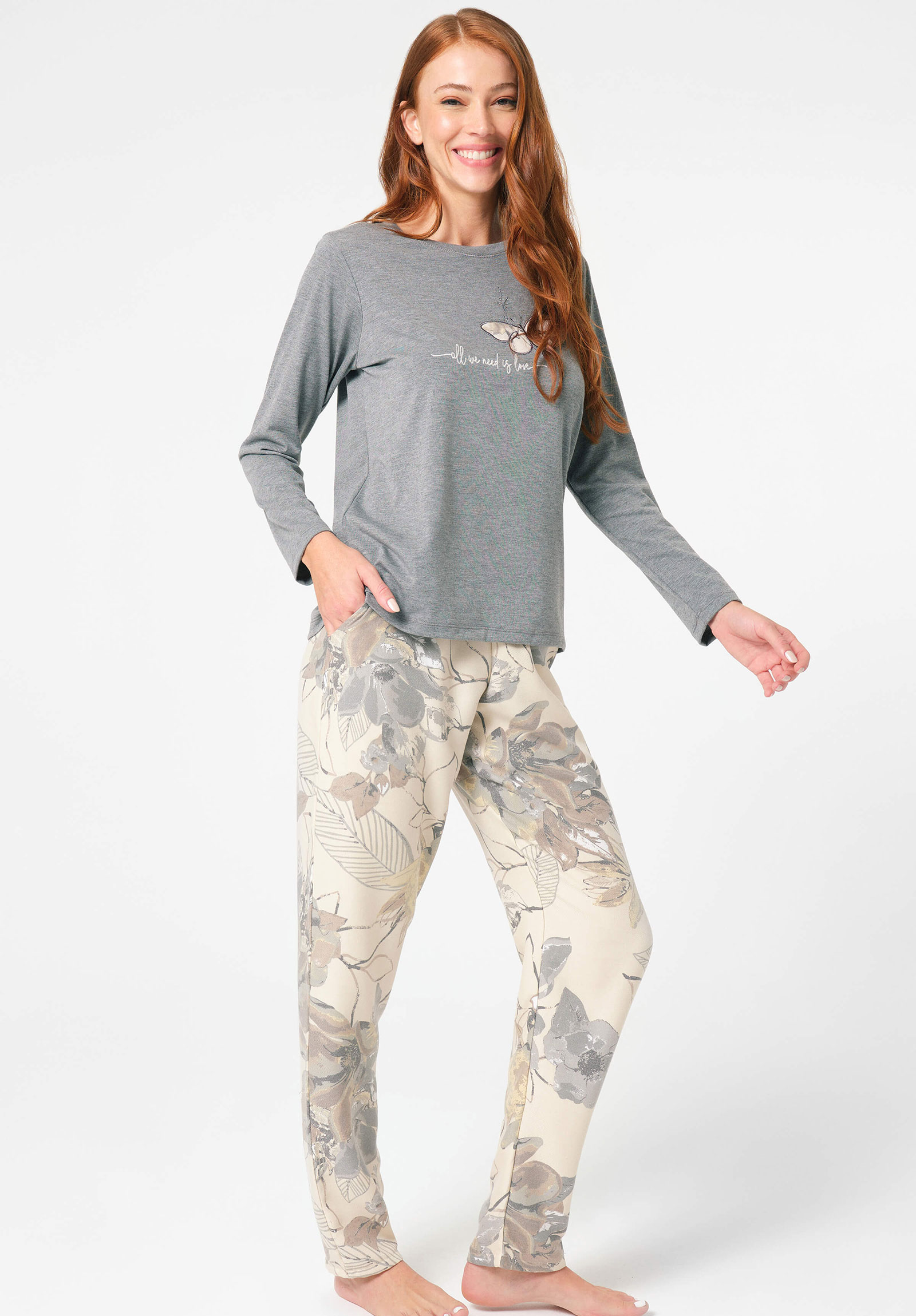 Πιτζάμα γυναικεία Anil με κεντημένο σχέδιο Butterfly Γκρι 9857ANL-Γκρι φωτογραφία