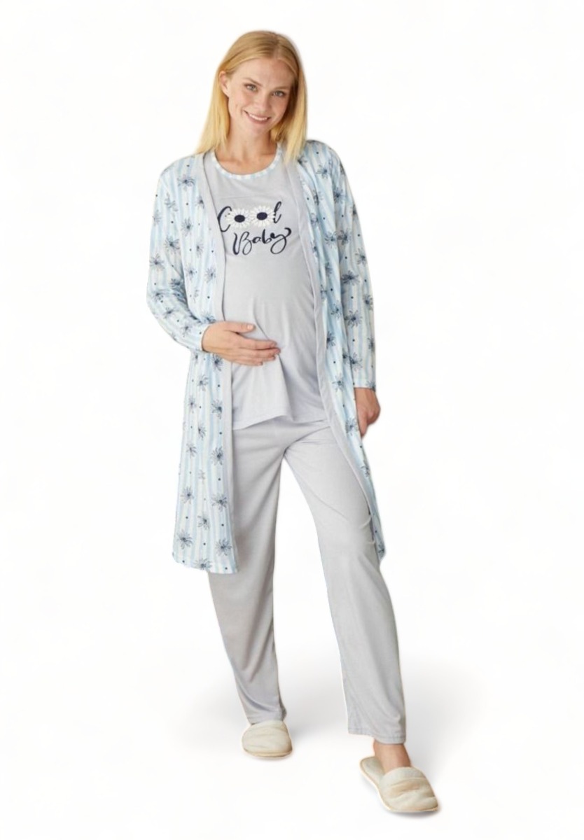 Pijamood Πιτζάμα εγκυμοσύνης με ρόμπα Pijamood Cool Baby PJMD2237-Γαλάζιο