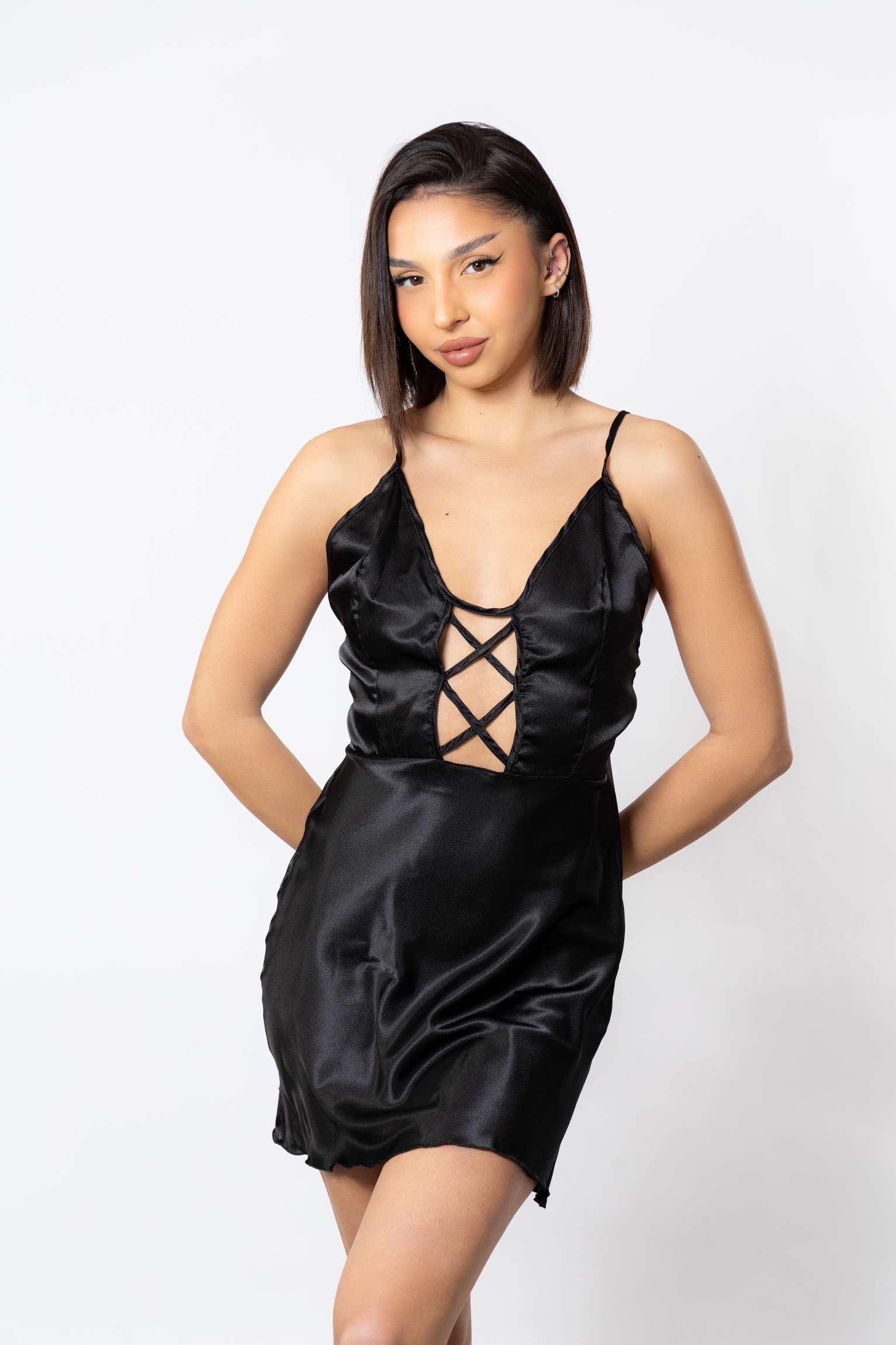 Νυχτικό Σατέν Moongirl Katia Black MG104-2-Μαύρο φωτογραφία