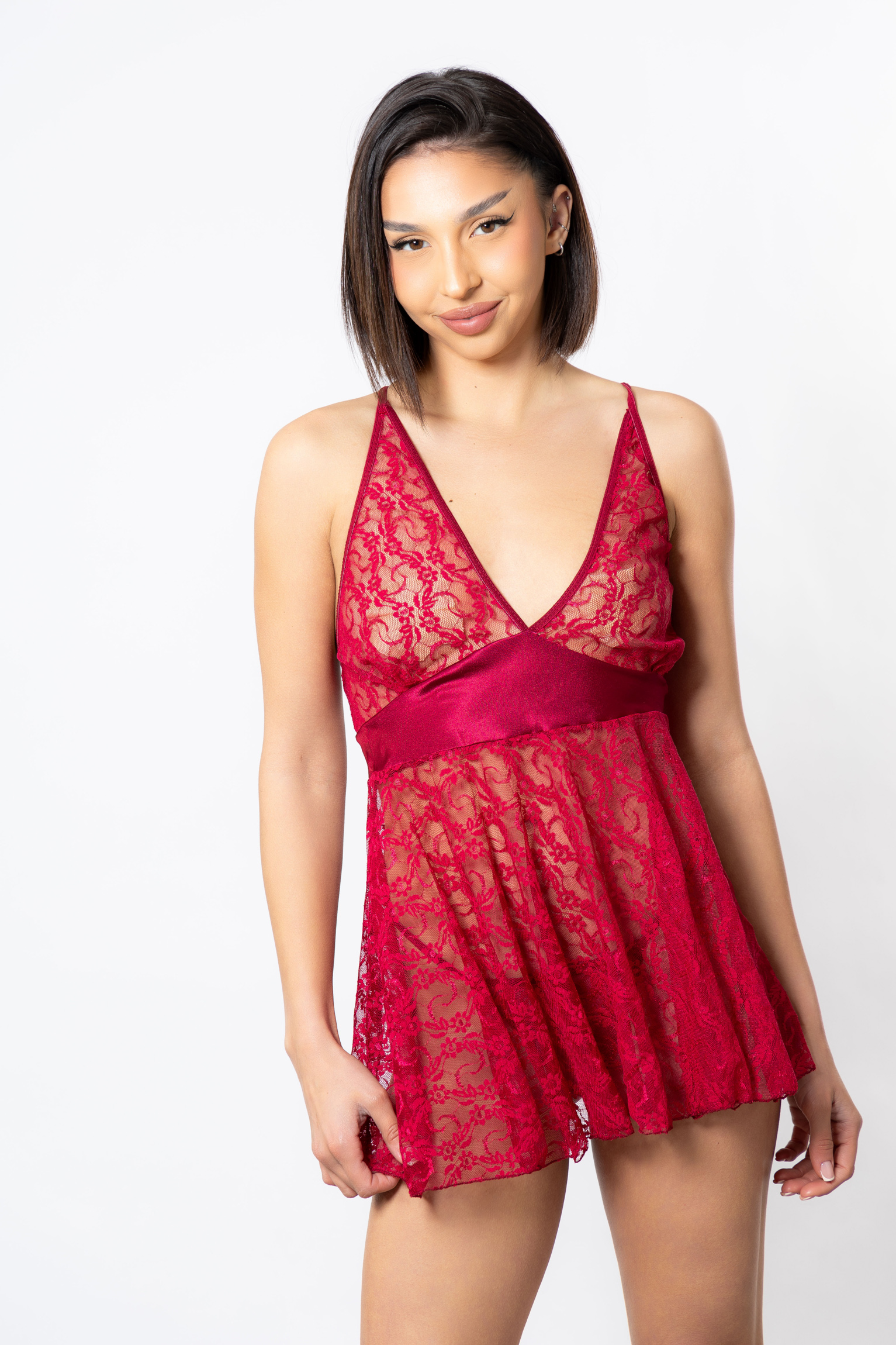 Νυχτικό δαντελένιο με εσώρουχο Moongirl Eva Bordo MG111-2-Μπορντώ φωτογραφία