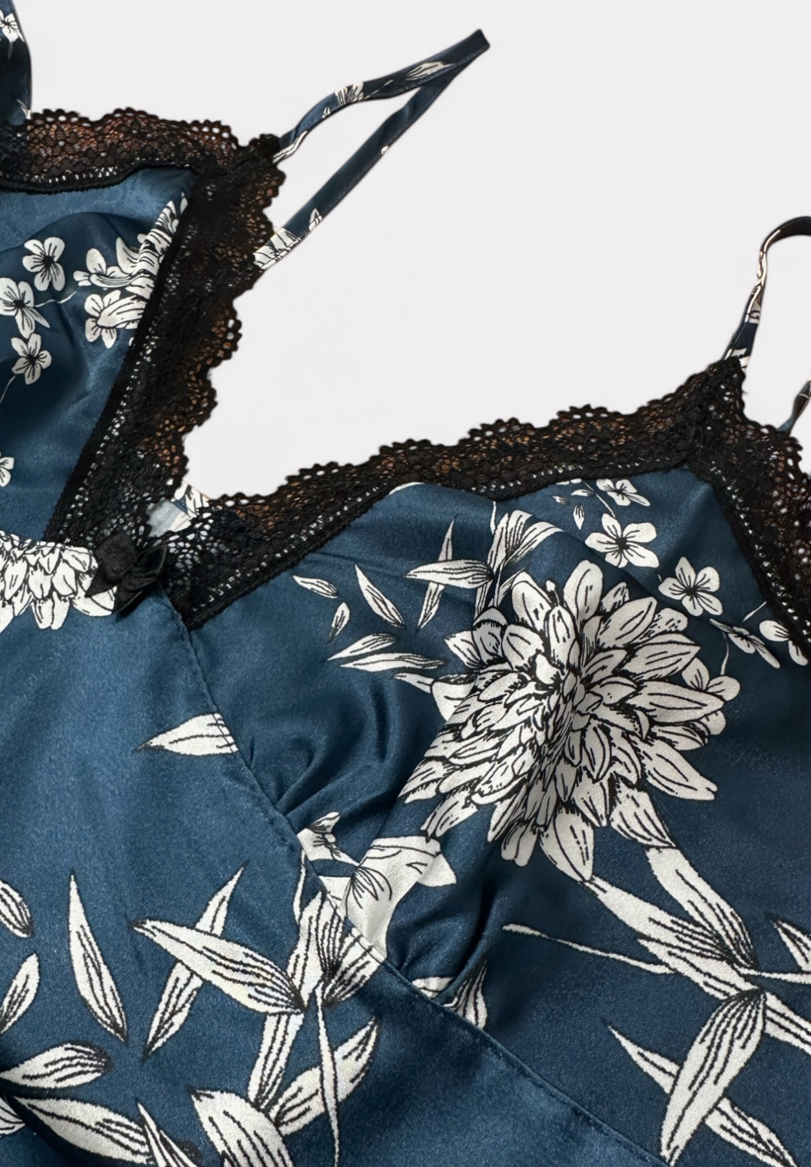 Babydoll Satin Moongirl Blue Elegant Floral MG720-Μπλε φωτογραφία