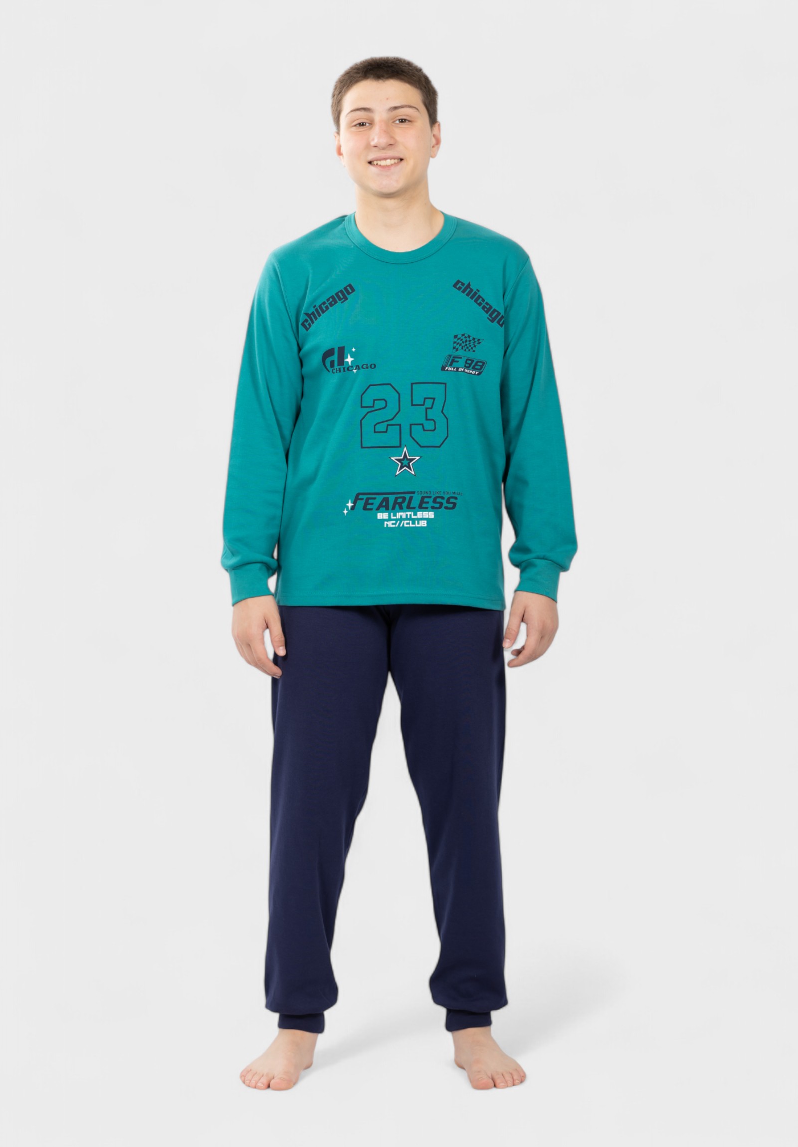 Nina Club Εφηβική Πιτζάμα Nina Club Fearless Πετρόλ 100% Βαμβακερή NC26510-1-Πετρόλ