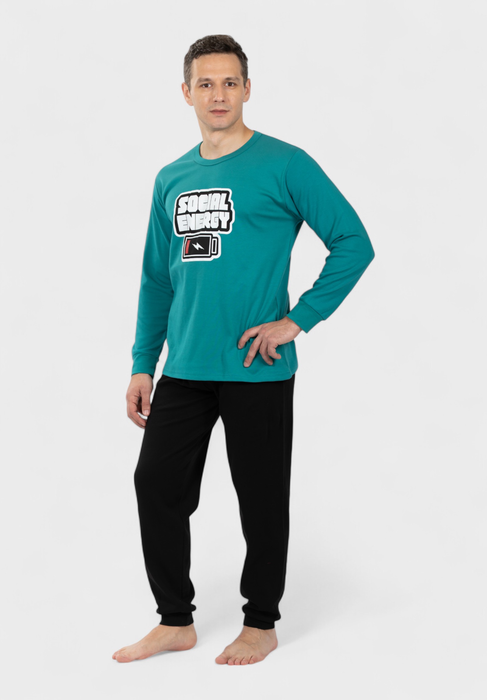 Πιτζάμα ανδρική βαμβακερή Nina Club Social Energy Πράσινη NCM26750-2-Πράσινο φωτογραφία