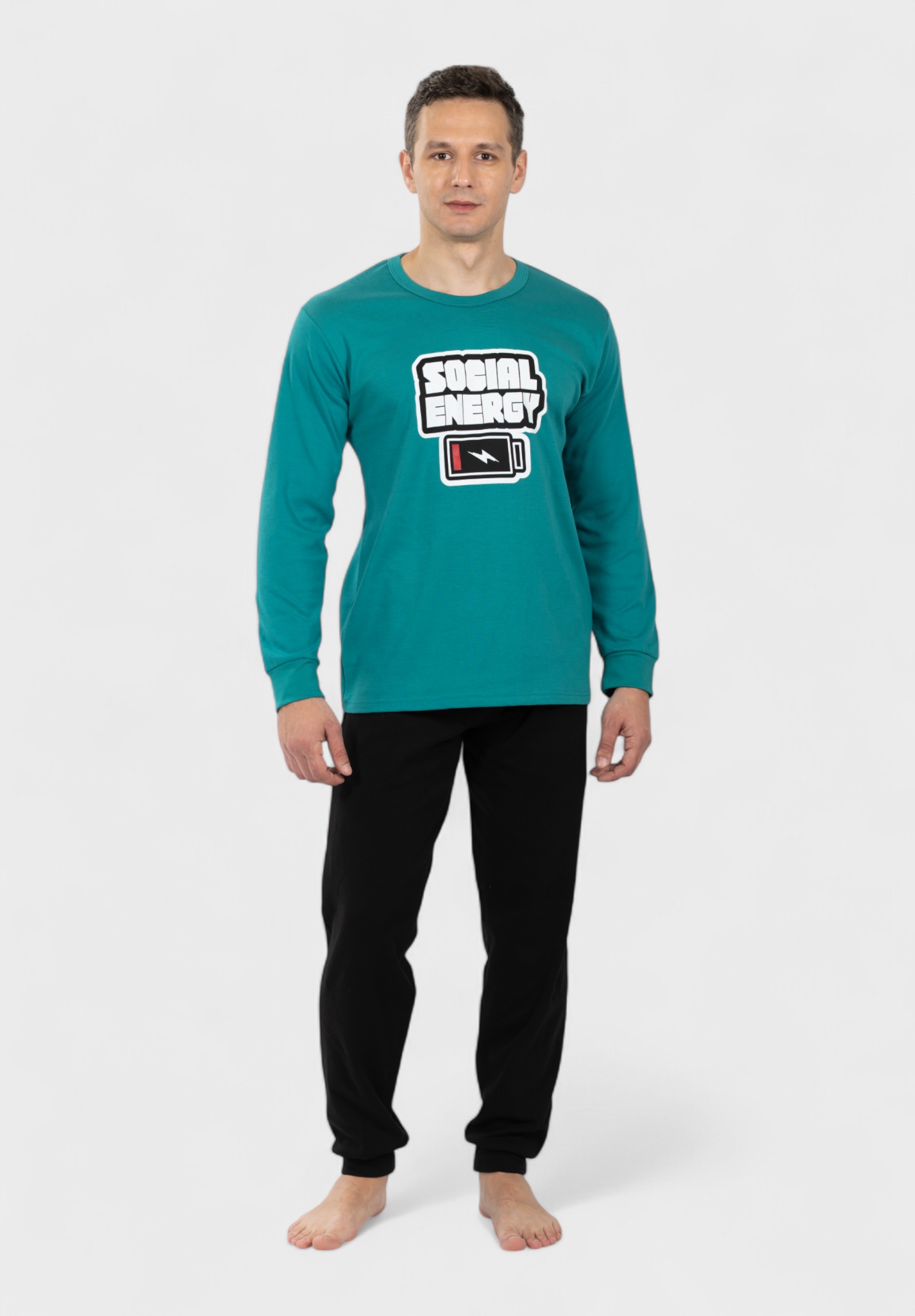 Nina Club Πιτζάμα ανδρική βαμβακερή Nina Club Social Energy Πράσινη NCM26750-2-Πράσινο