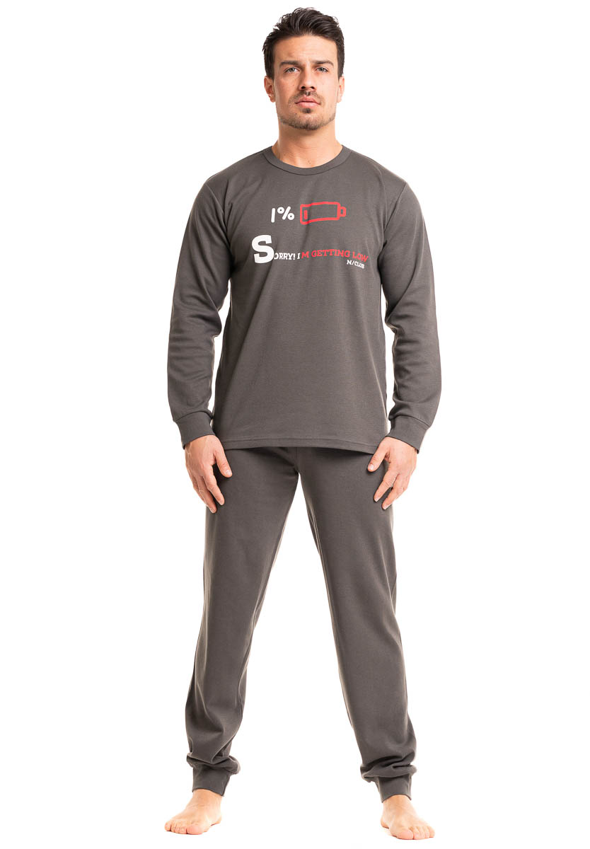 Nina Club Πιτζάμα ανδρική βαμβακερή Nina Club Low Battery NC491-Ανθρακί