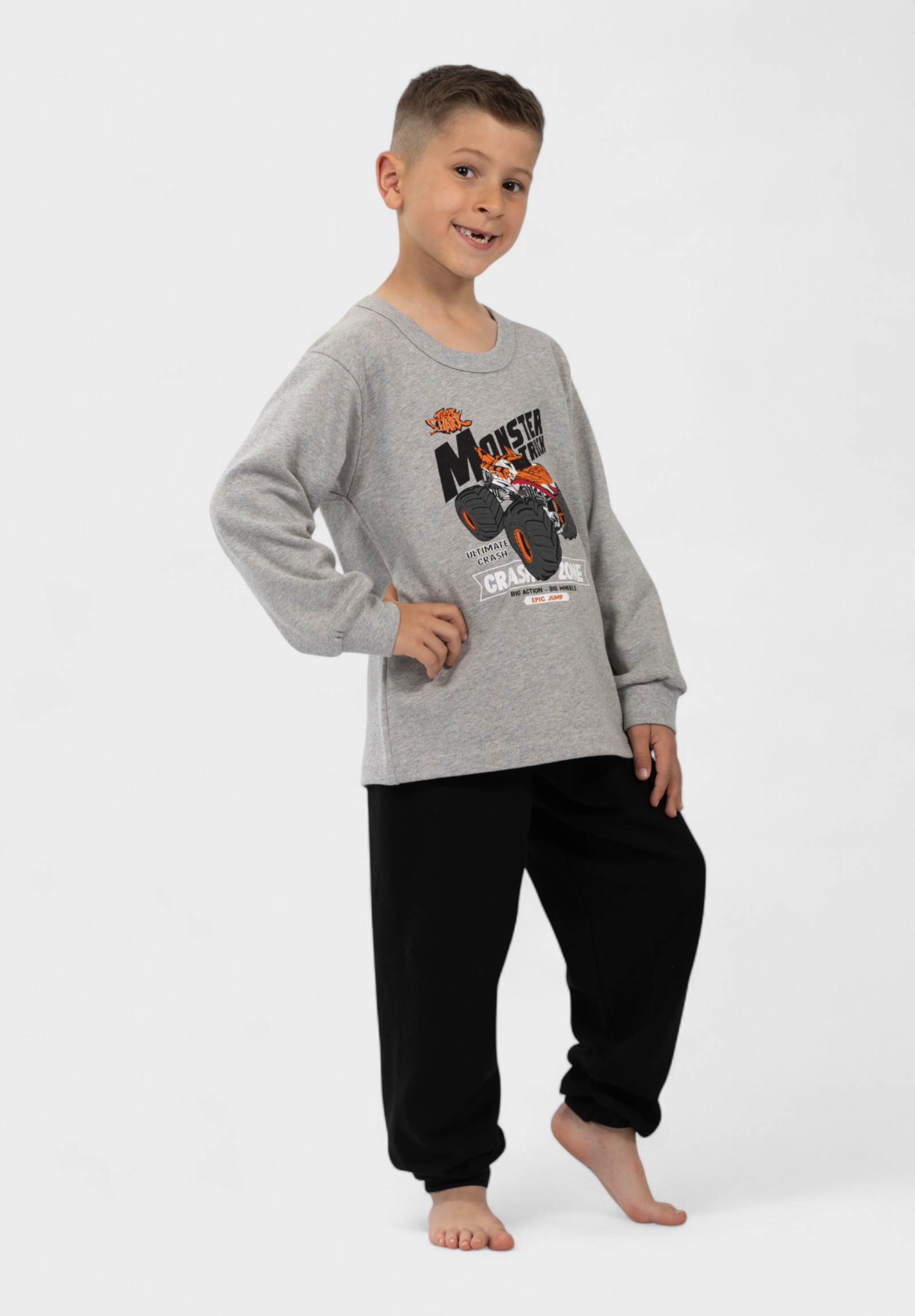 Παιδική Πιτζάμα Monster Truck Nina Club Γκρί| 100% Βαμβακερή NC26347-2-Γκρι φωτογραφία