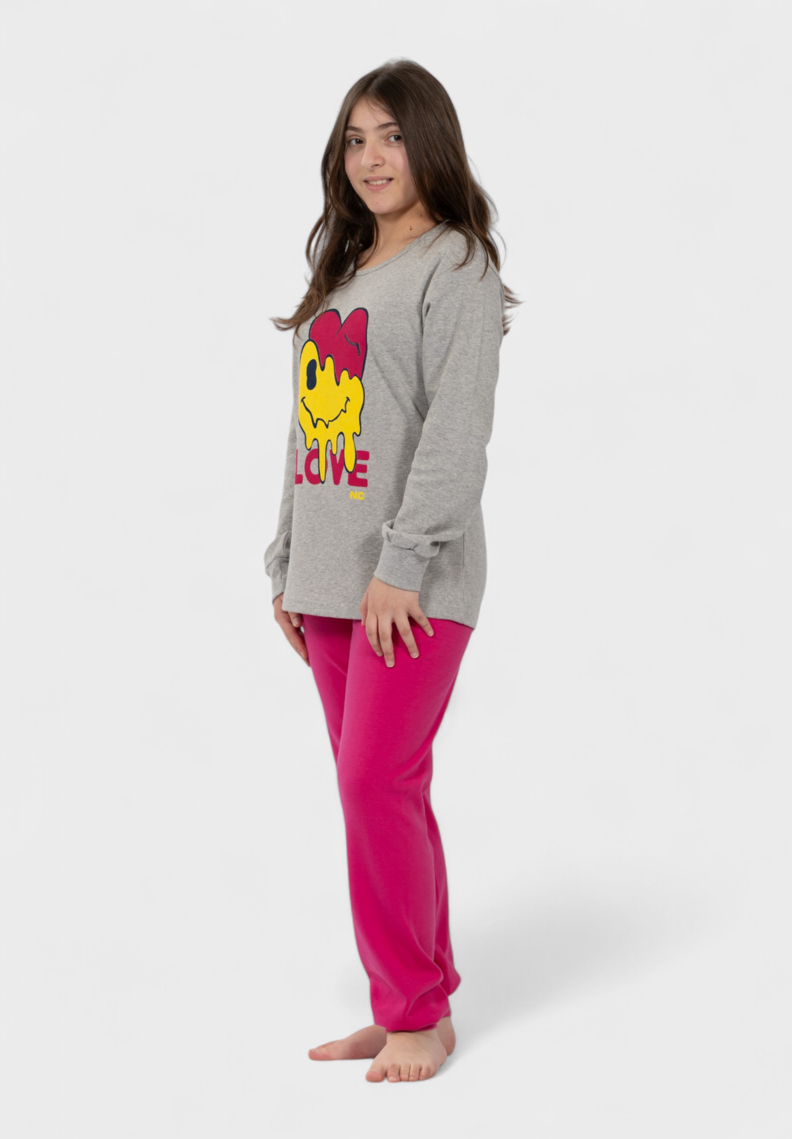 Παιδική Πιτζάμα Nina Club Love Emoji Γκρί | 100% Βαμβάκι NCK26520-2-Γκρι φωτογραφία