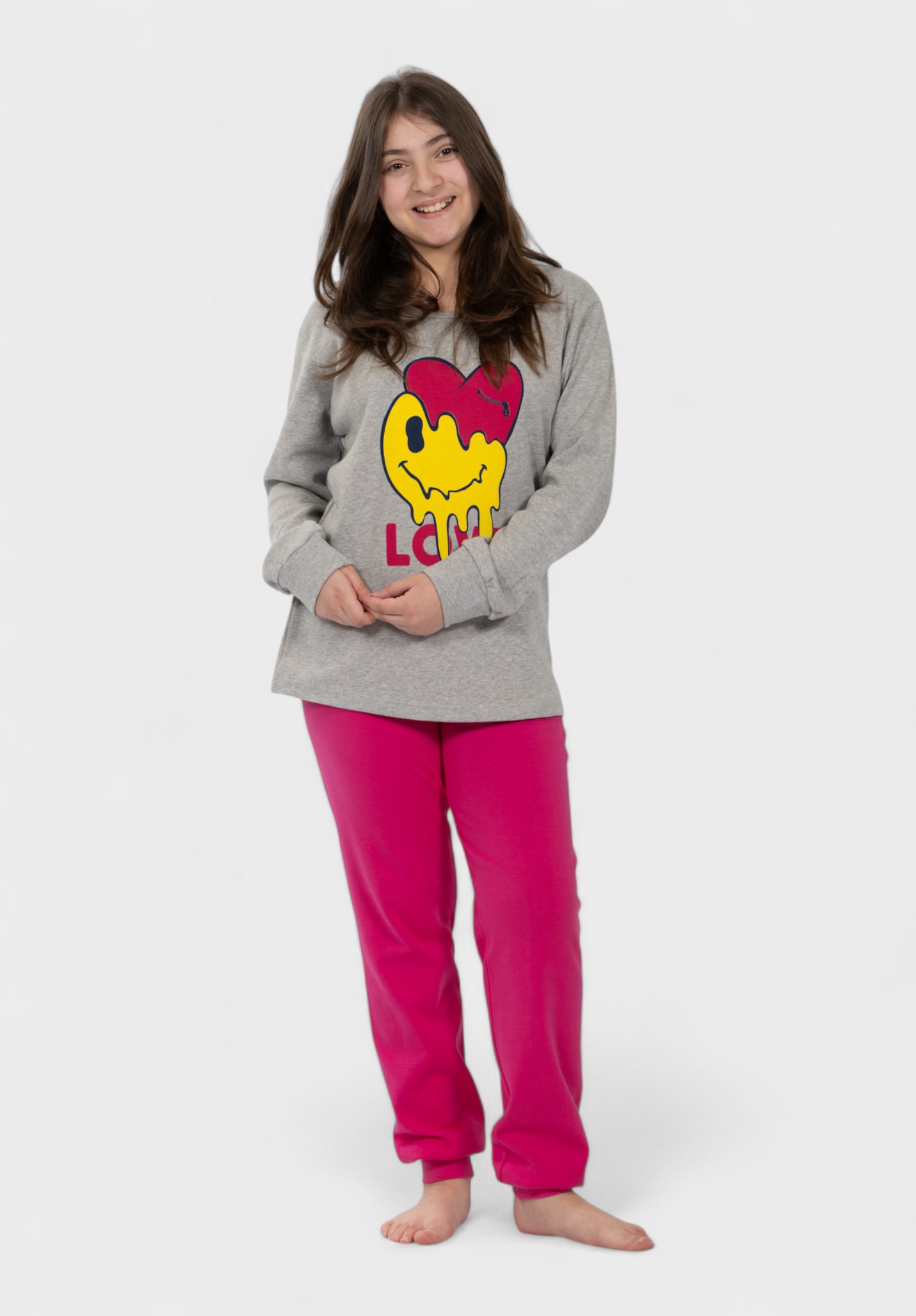 Nina Club Παιδική Πιτζάμα Nina Club Love Emoji Γκρί | 100% Βαμβάκι NCK26520-2-Γκρι