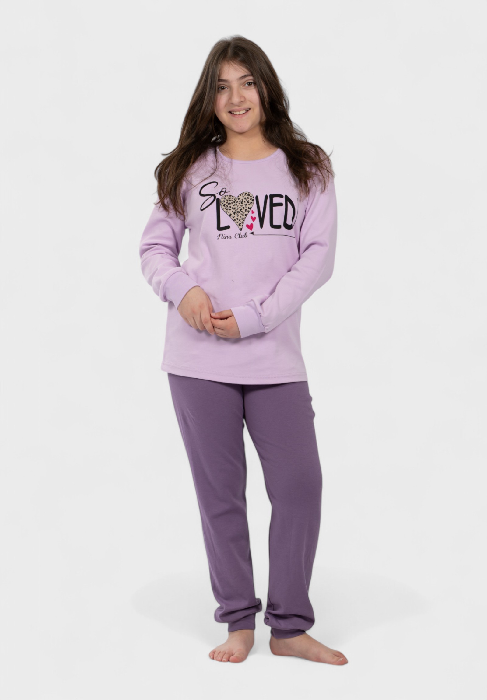 Nina Club Εφηβική Πιτζάμα So Loved Λιλά Nina Club | 100% Βαμβάκι NCK26630-1-Λιλά