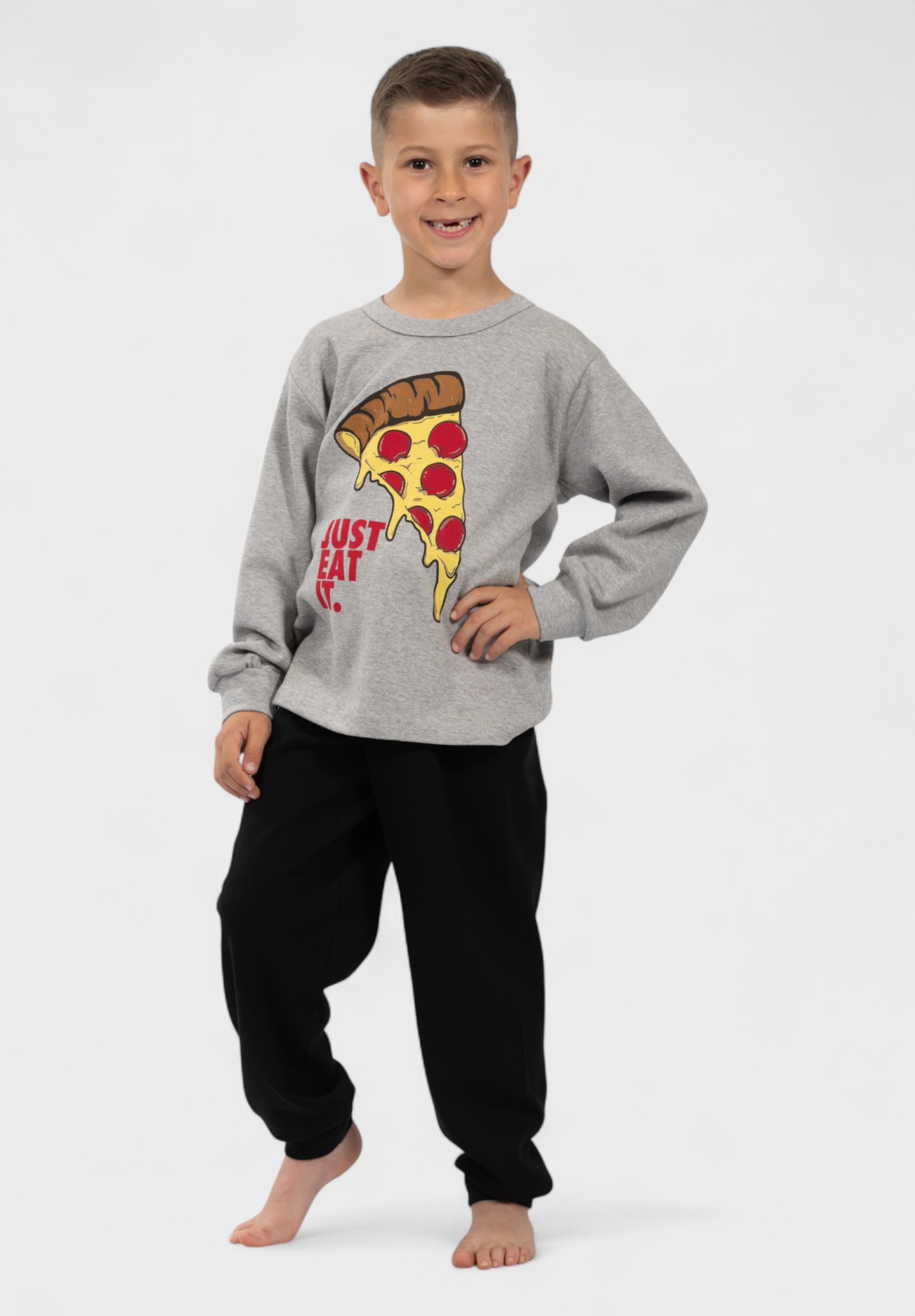 Παιδική Πιτζάμα Nina Club με Στάμπα Pizza Γκρί| 100% Βαμβακερή NC26700-1-Γκρι φωτογραφία