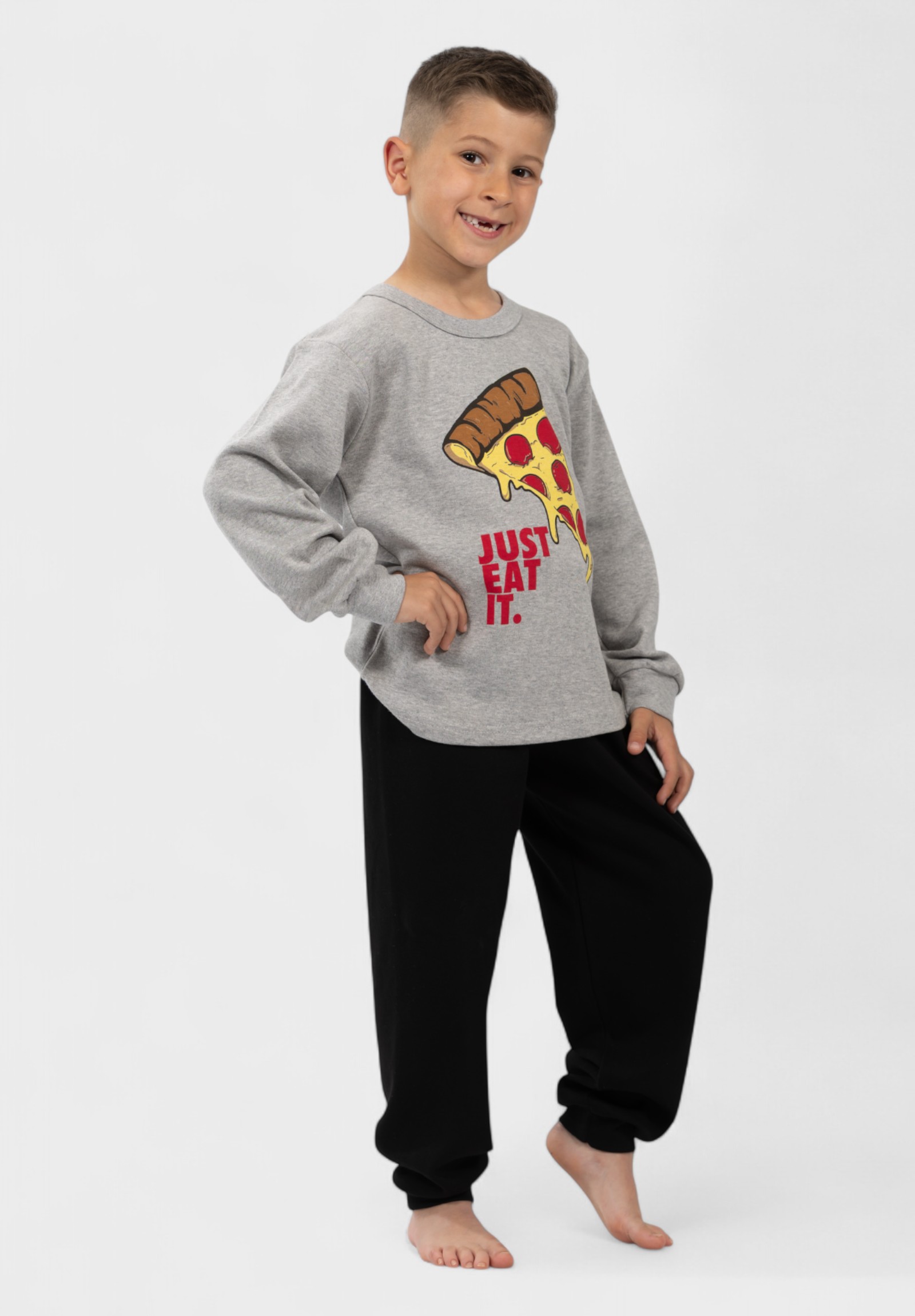 Παιδική Πιτζάμα Nina Club με Στάμπα Pizza Γκρί| 100% Βαμβακερή NC26700-1-Γκρι φωτογραφία