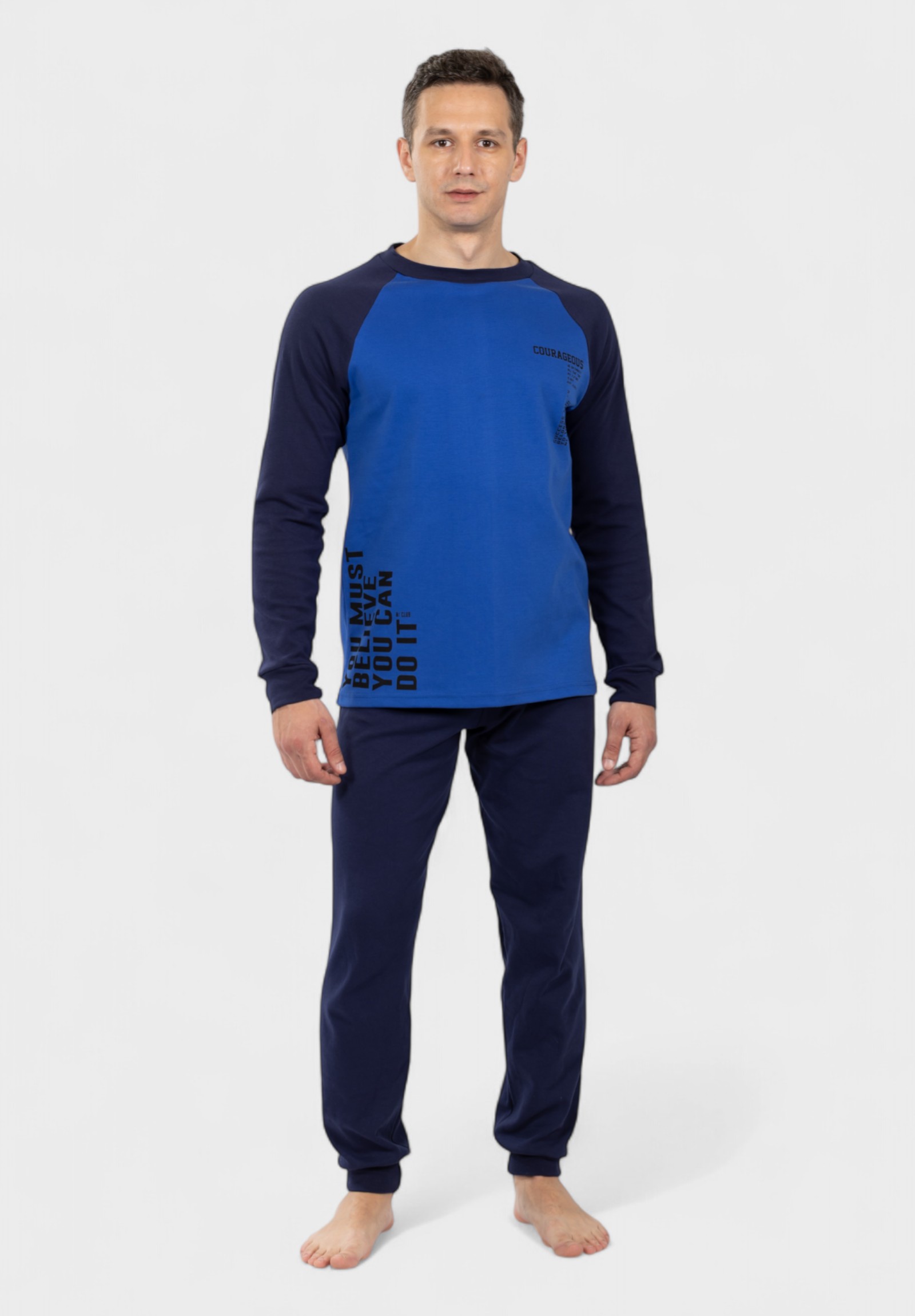 Nina Club Ανδρική Πιτζάμα Nina Club You Can Do It Μπλε 100% Βαμβάκι NCM26715-1-Μπλε