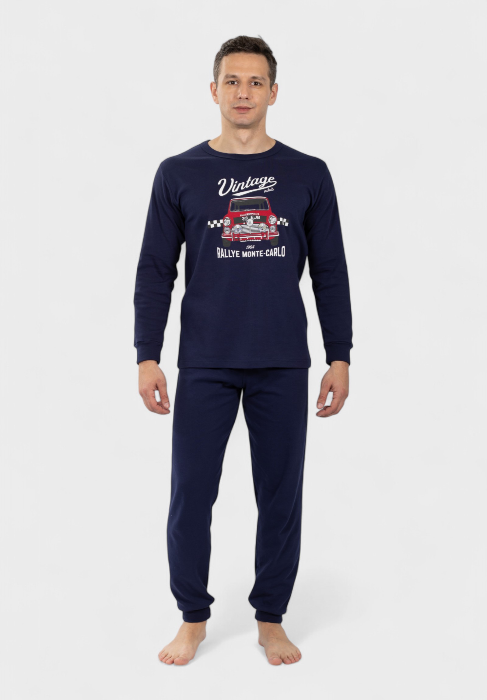 Nina Club Ανδρική Πιτζάμα Nina Club Vintage 100% Βαμβακερή - Μπλέ NCM26730-2-Μπλε