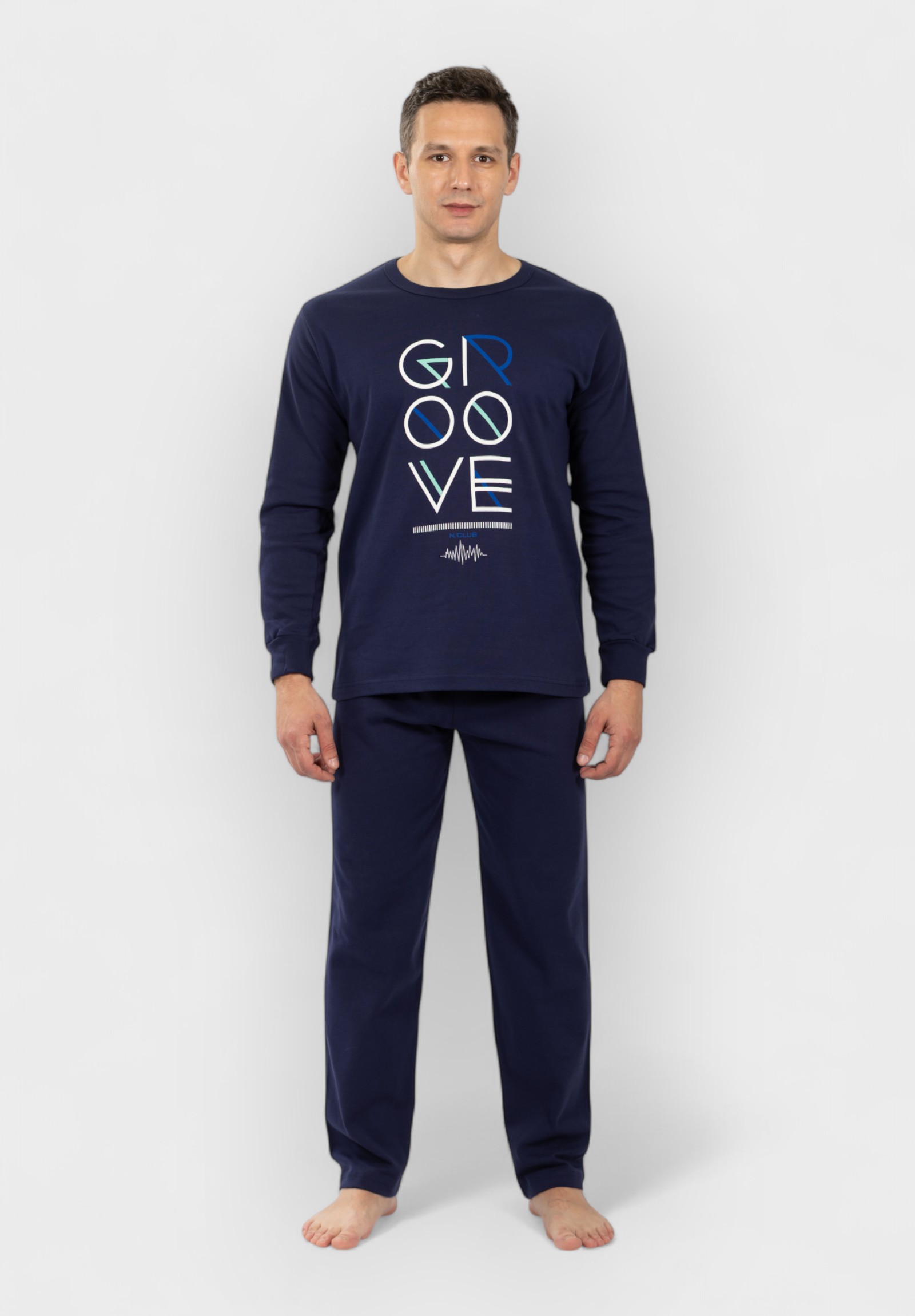 Nina Club Ανδρική Βαμβακερή Πιτζάμα Nina Club "Groove"- Μπλε NCM26770-1-Μπλε