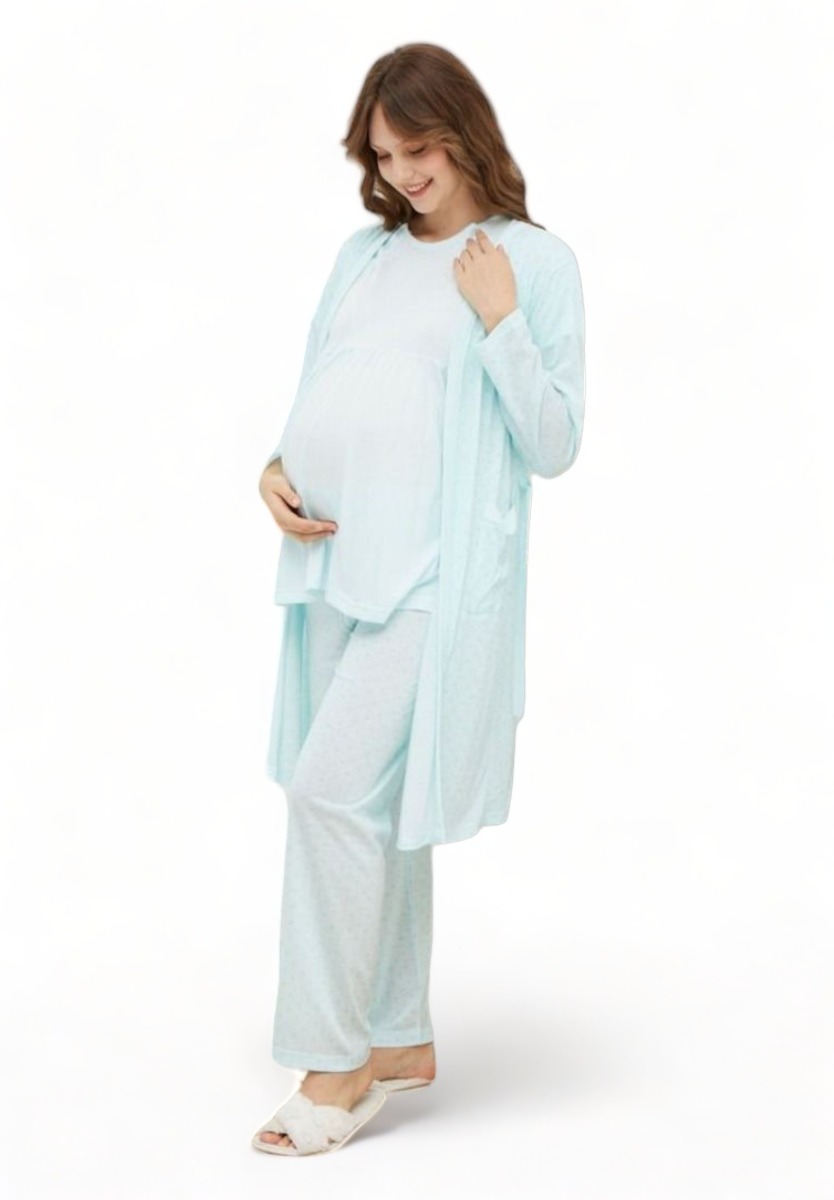 Pijamood Πιτζάμα εγκυμοσύνης με ρόμπα Pijamood Blue Dots PJMD2113-Γαλάζιο