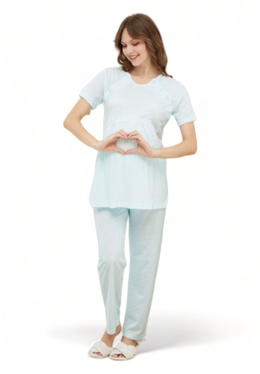 Πιτζάμα εγκυμοσύνης με ρόμπα Pijamood Blue Dots PJMD2113-Γαλάζιο φωτογραφία