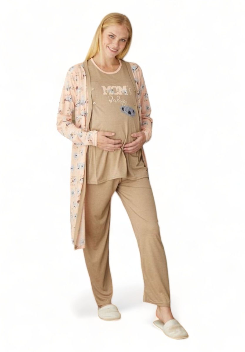 Pijamood Πιτζάμα εγκυμοσύνης με ρόμπα Pijamood Mom's Baby PJMD2231-Μπεζ