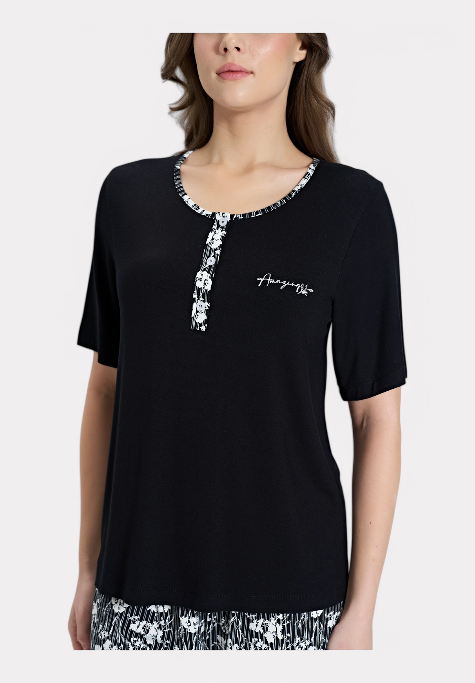 Πιτζάμα Viscose Pijadore με μακρύ παντελόνι μαύρη PJDR1839-Μαύρο φωτογραφία