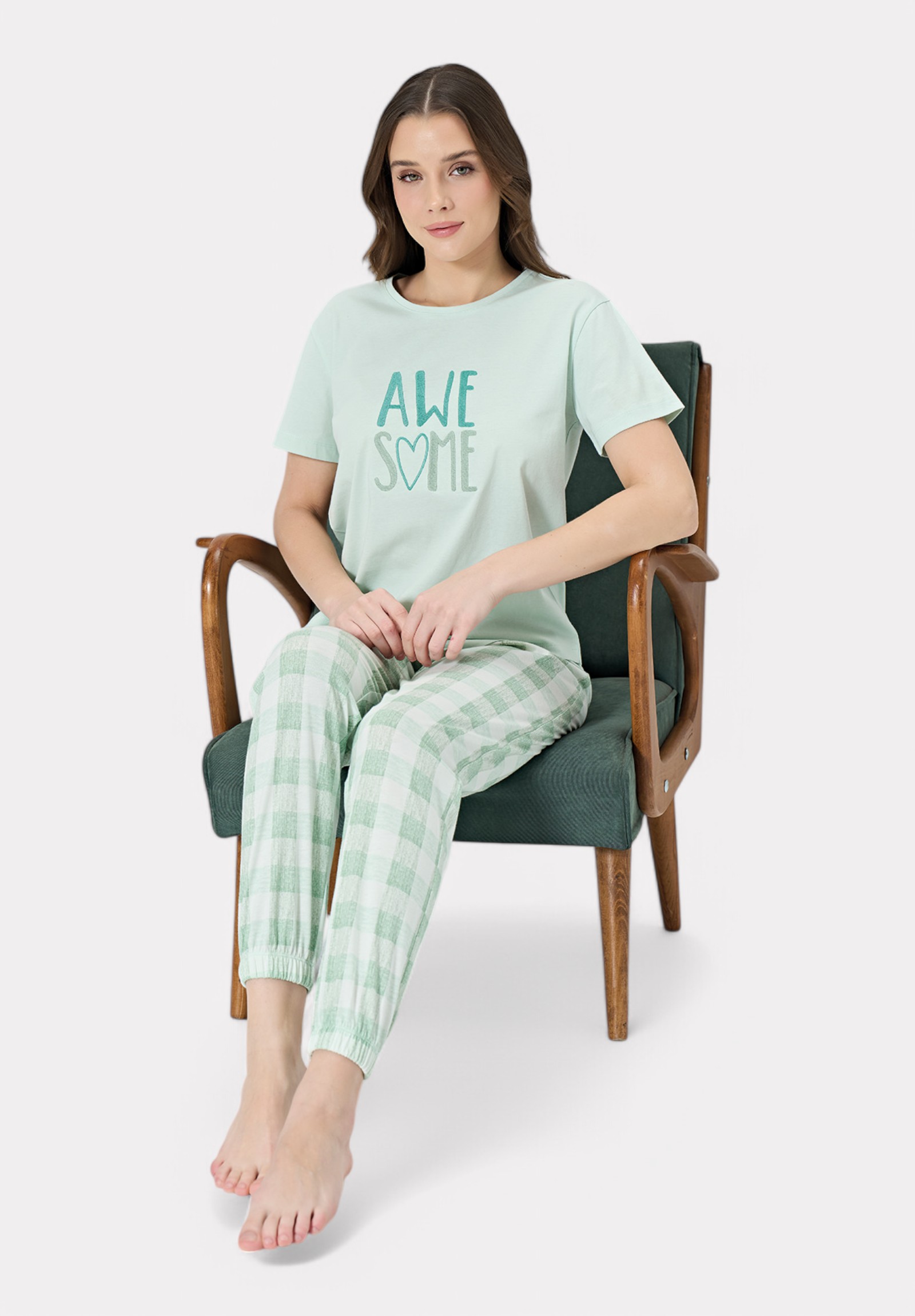 Πιτζάμα βαμβακερή Pijadore Awesome Φυστικί PJDR1854-2-Φυστικί φωτογραφία